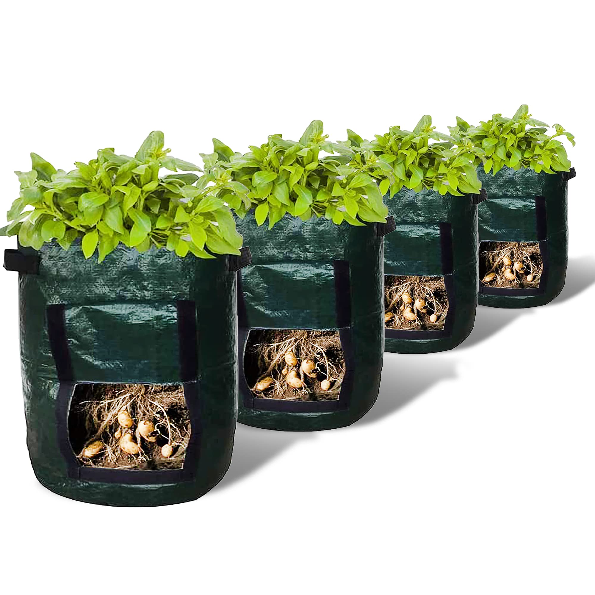 Upstreet Garden Grow Bags 4 Pack - Heavy Duty Fabric Planting Pots for Carrots, Tomatoes, Onions & Potatoes with Flap | Eco-Friendly Plant Containers | Perfect for Indoor Gardening, Balcony Planting & Urban Farming