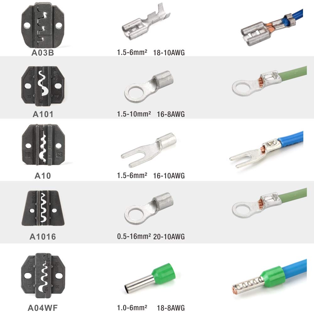 iCrimp AM-10 Pneumatic Crimper Tool for Terminals and Ferrules - 5 Die Sets Included (Up to 16mm²) - Professional Wire Crimping Machine for Electrical and Automotive Applications