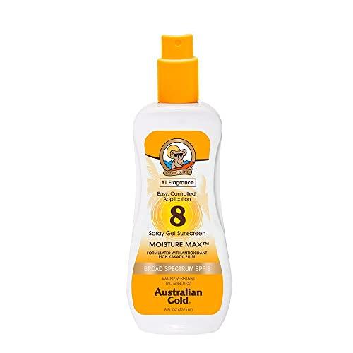 Australian Gold Clear Spray Gel 8 oz - Sunscreen & Tanning Gel with Aloe Vera & Vitamin E - Perfect for Beach, Pool & Outdoor Activities
