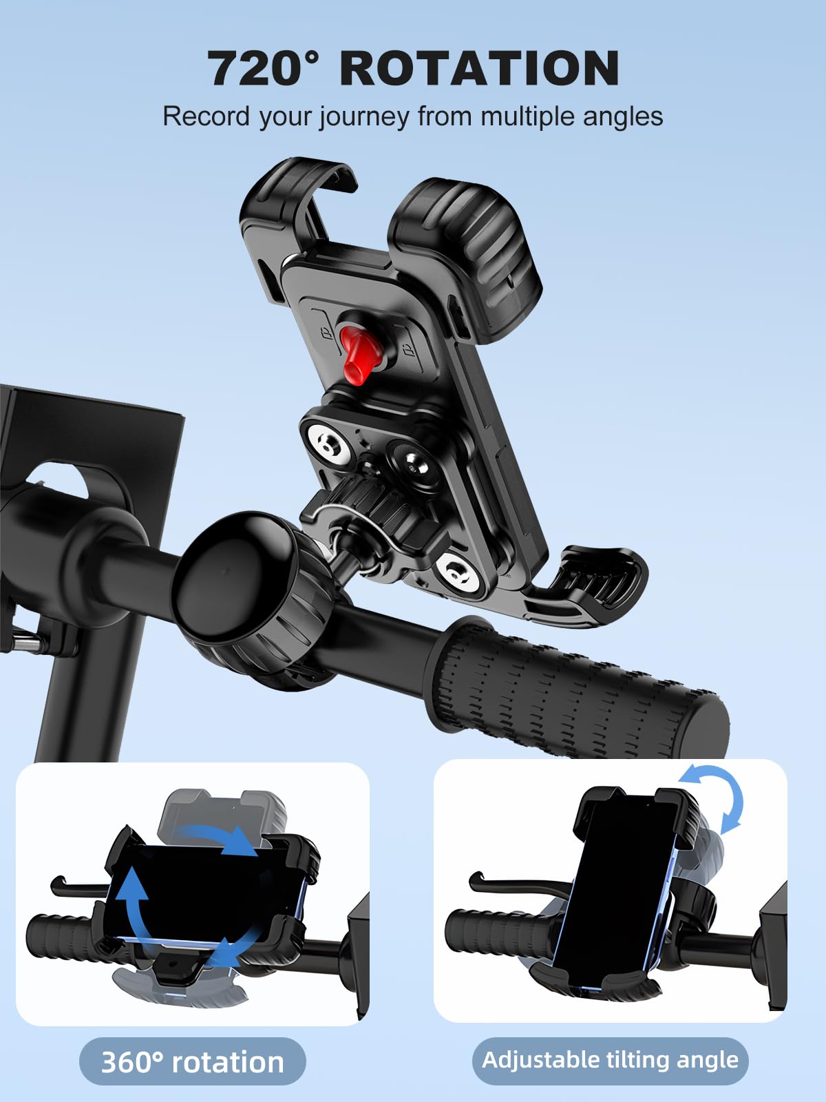 Universal Motorcycle Phone Mount Holder - Dual Vibration Dampener Bike Phone Mount for iPhone 15/14/13/12 Pro Max & 5.1-6.8