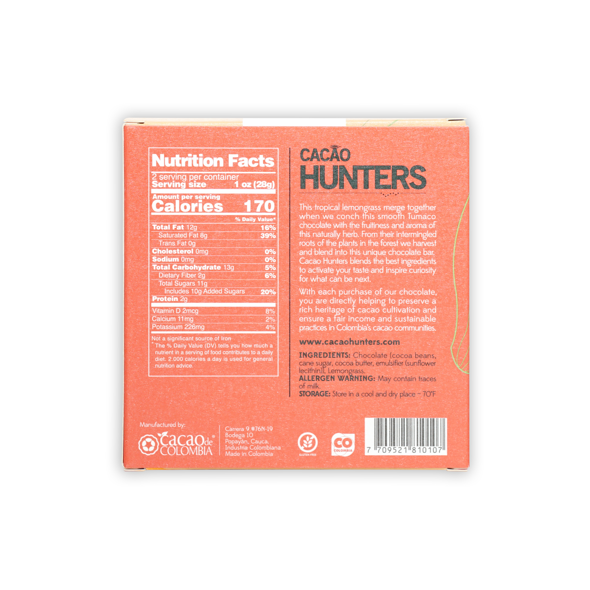 Premium Cacao Hunters 64% Dark Chocolate with Lemongrass - Organic Gourmet Chocolate Bar for Baking, Gifts & Healthy Snacking