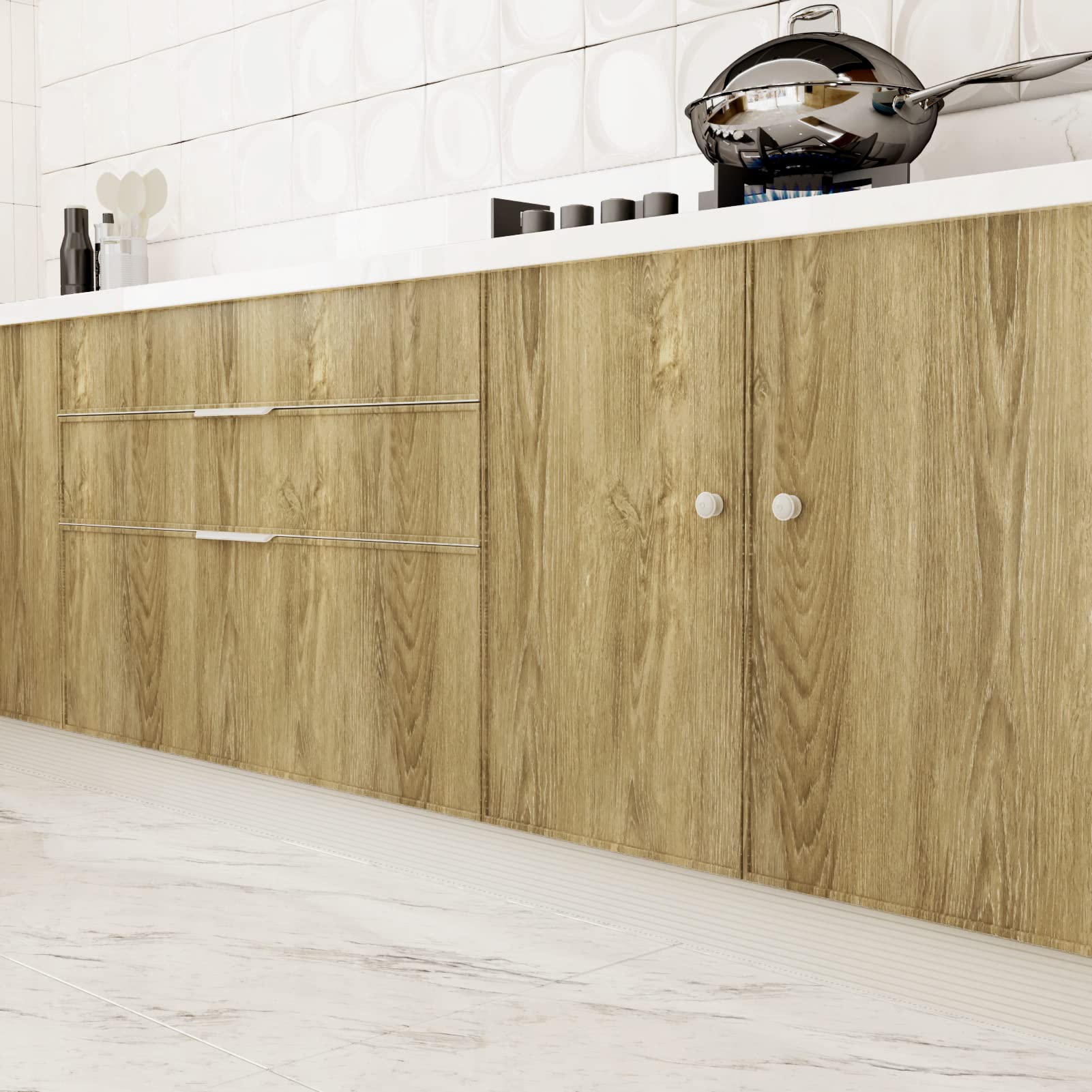 WESTICK Light Brown Wood Grain Peel and Stick Contact Paper - Self-Adhesive Waterproof Vinyl Wrap for Countertops, Cabinets, Tables & Walls (12x78 in) - Perfect for Kitchen Remodeling, Furniture Upcycling & Home Decor