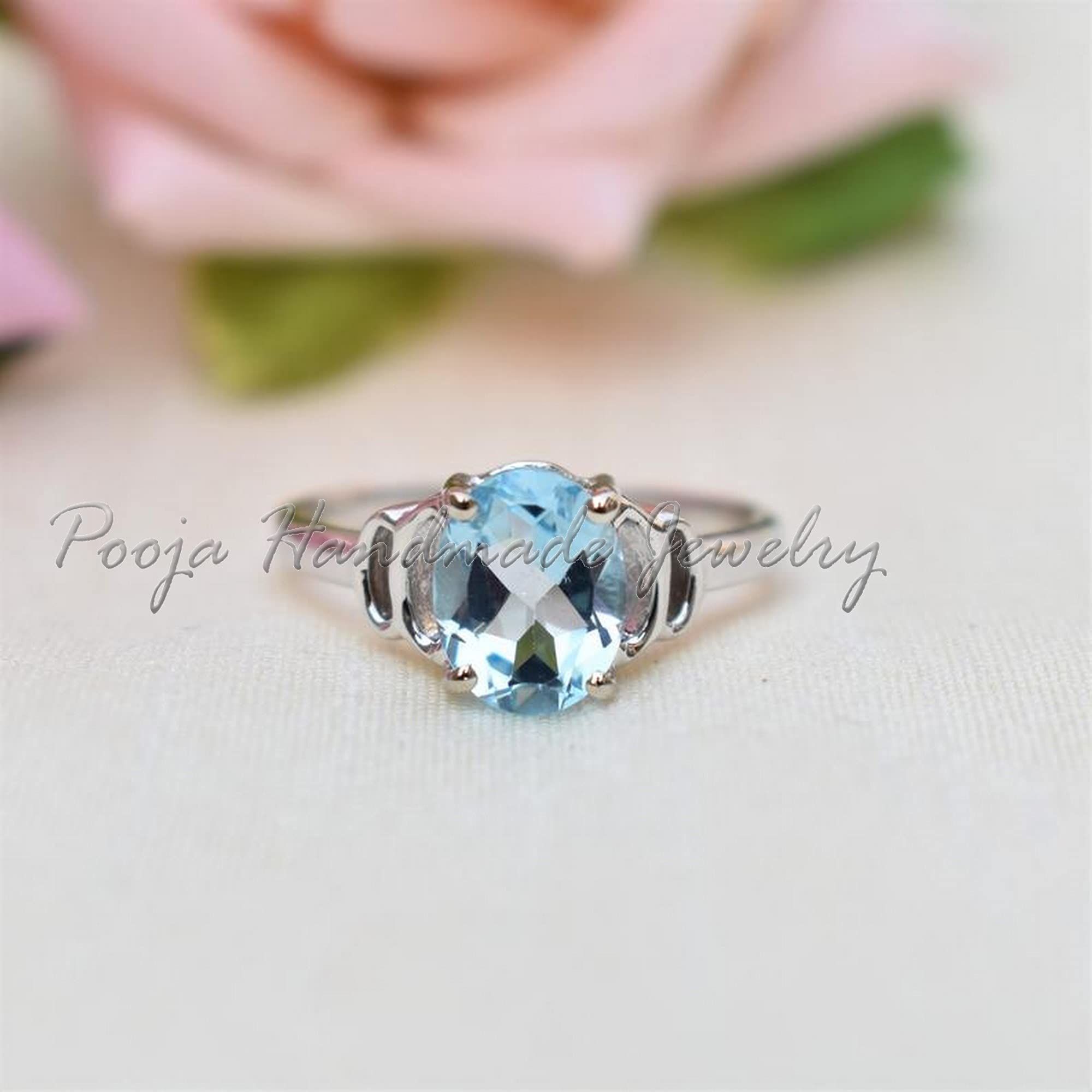 Sky Blue Topaz Ring for Women - 925 Sterling Silver Oval Gemstone Ring, Elegant Dainty Statement Ring for Engagement, Proposal, Promise Gift, Everyday Wear & Special Occasions