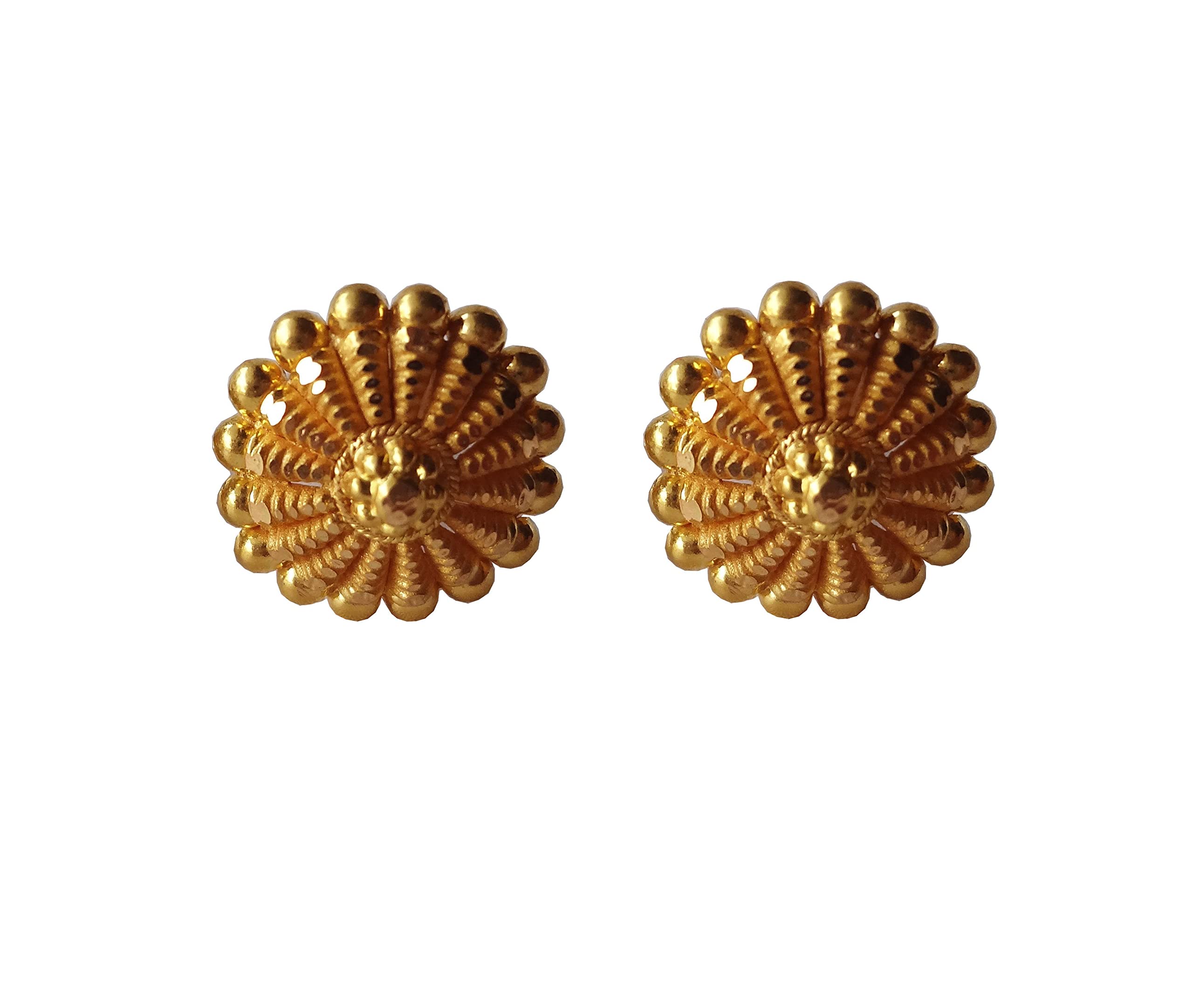 22K/18K Solid Gold Carved Floral Earrings for Women - 15mm Elegant Handcrafted Jewelry for Bridal, Wedding, Gifts & Special Occasions | Certified Fine Gold Earrings for Girls & Teens