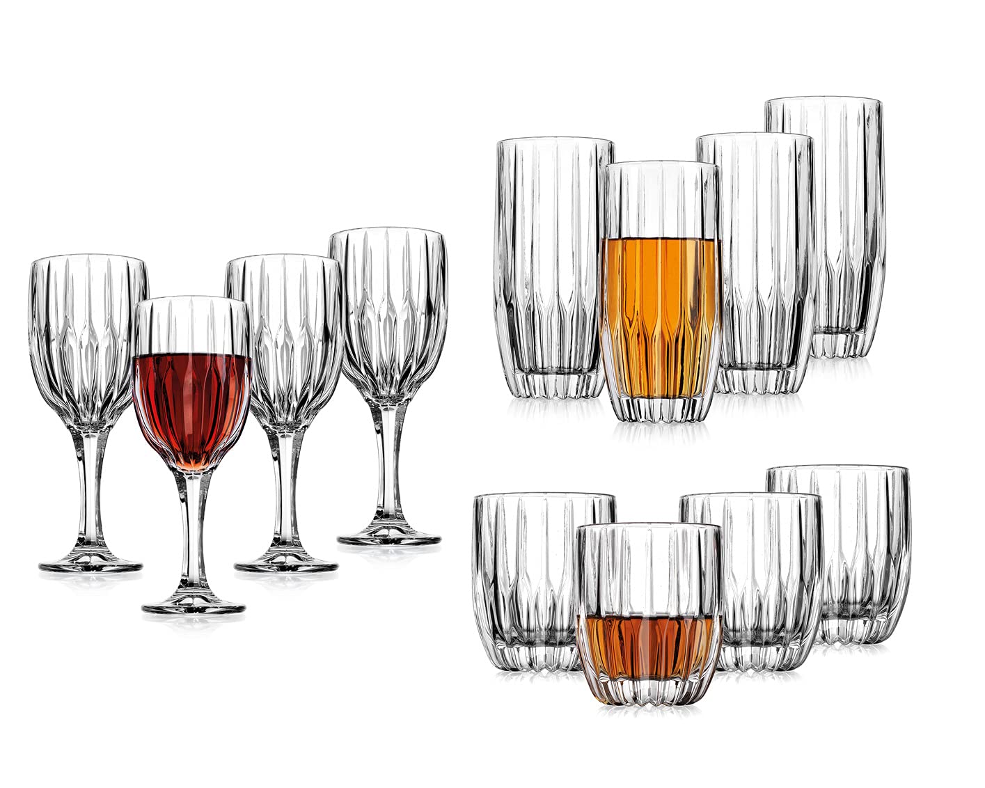 Godinger 12-Piece Highball Goblet Glass Set - Elegant Pleated Beverage Glasses for Cocktails, Juice & Iced Tea - Perfect for Parties, Weddings & Home Bar Use
