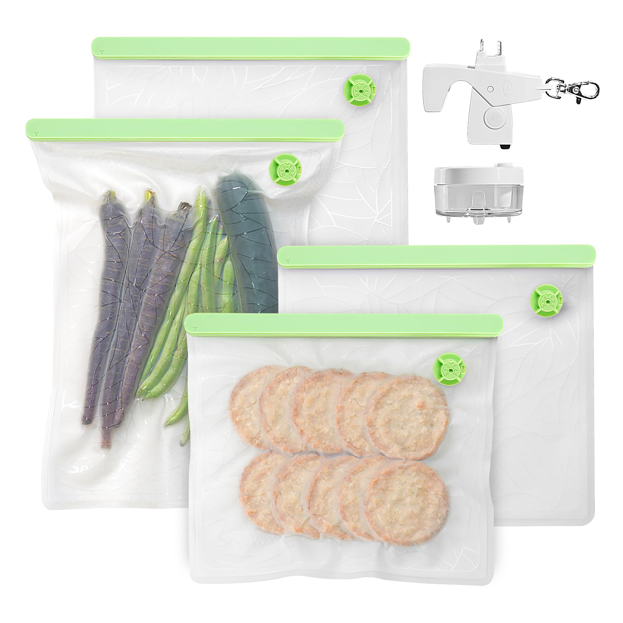 SealVax® Reusable Vacuum Sealer Bags (4-Pack) with Handheld Pump - Airtight Food Storage for Sous Vide, Meal Prep & Freezer Organization | Perfect for Kitchen, Camping & Food Preservation