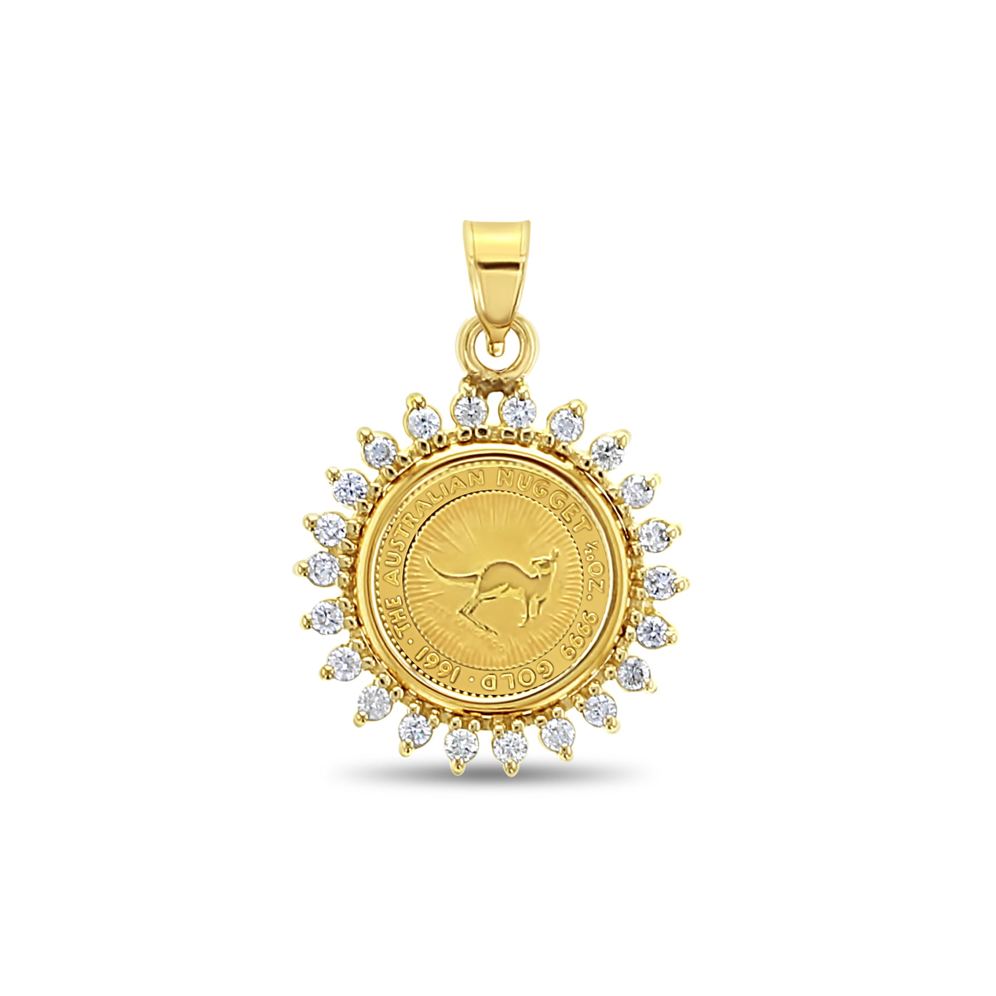 Australian Gold Nugget Kangaroo Diamond Halo Necklace - 14K Solid Gold Pendant with Genuine Diamonds | Perfect Gift for Anniversary, Birthday & Valentine's Day | Elegant Jewelry for Women & Girls