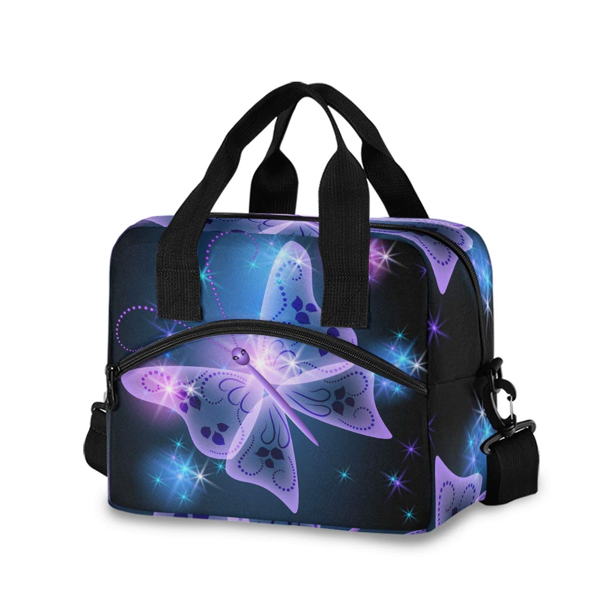 Leakproof Transparent Butterfly & Stars Lunch Bag for Women - Insulated Lunch Box with Adjustable Shoulder Strap, Cute Lunch Cooler Purse for Nurses, Teachers, Office & School Use