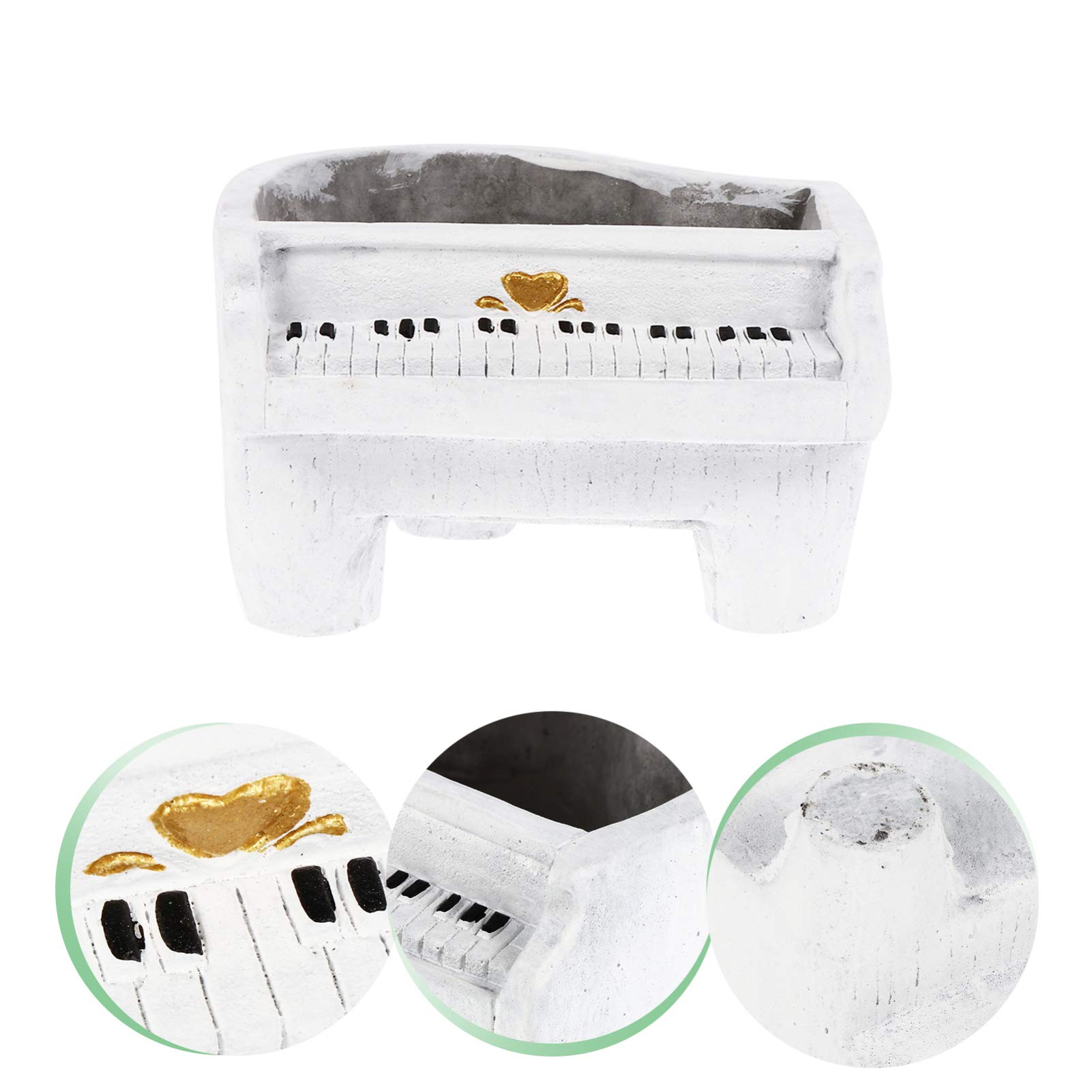 DOITOOL White Cement Piano Shaped Planter - Indoor Flower Pot for Cactus, Succulents & Plants | Perfect for Home Decor, Office Desk & Gift Ideas