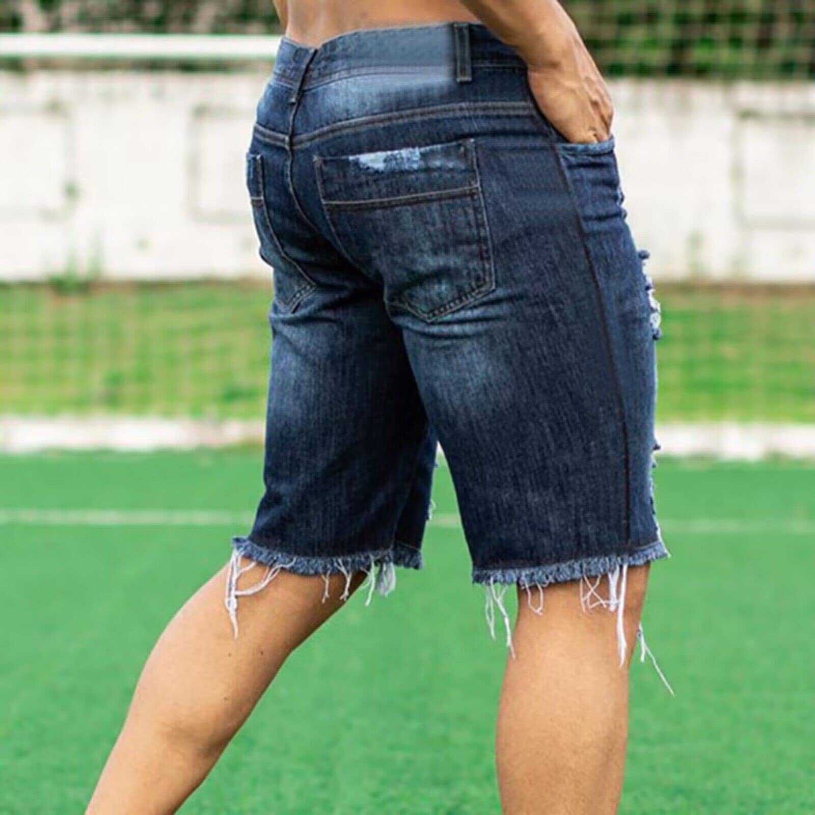 Men's Ripped Stretch Denim Shorts - Classic Fit Washed Cut-Off Jeans Trunks for Casual Wear | Perfect for Summer Outfits, Beach Parties & Street Style Fashion