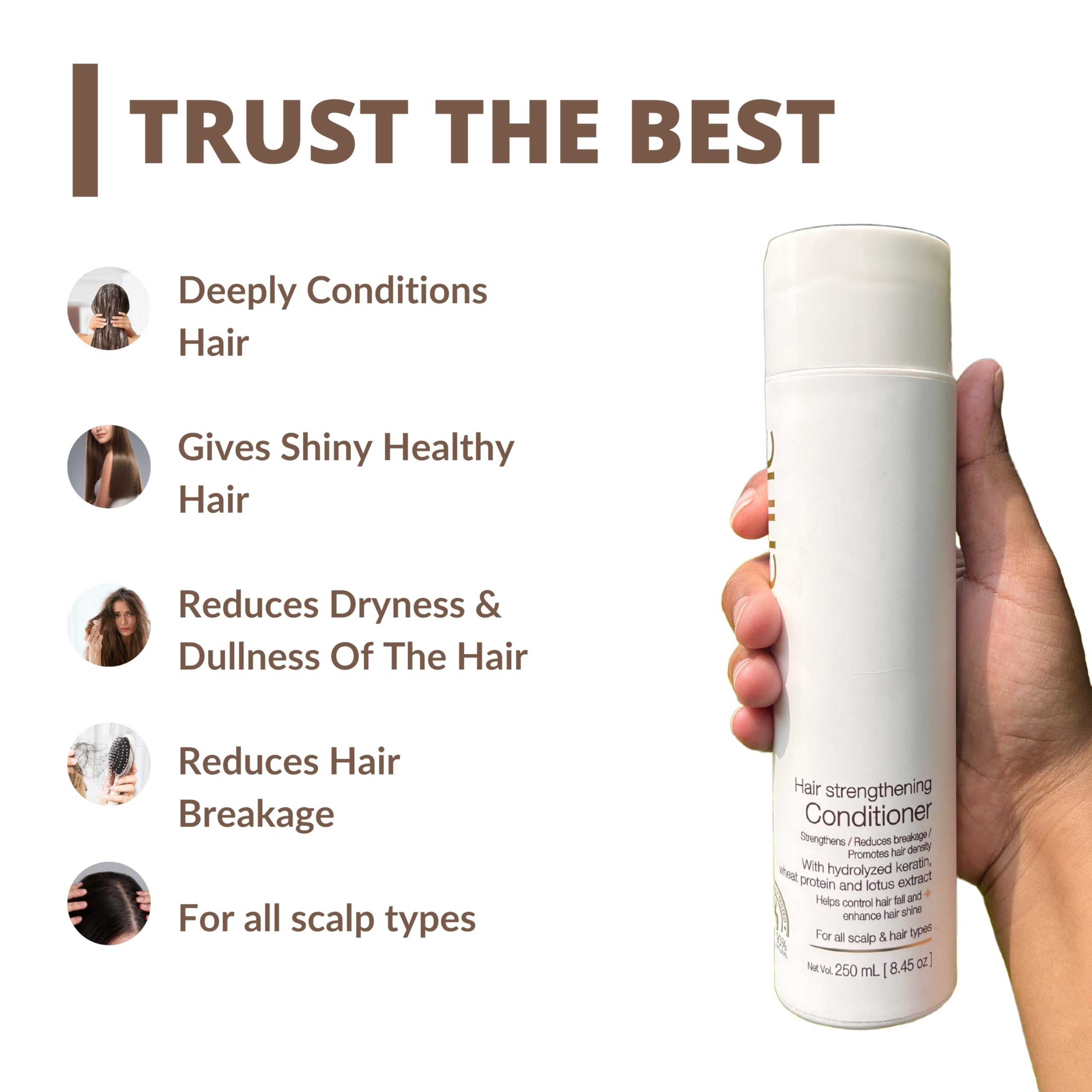 Perenne Hair Strengthening Conditioner with Hydrolyzed Keratin & Wheat Protein (8.5 oz) - Reduces Hair Fall, Promotes Growth for All Hair Types - Perfect for Daily Use & Damaged Hair Repair