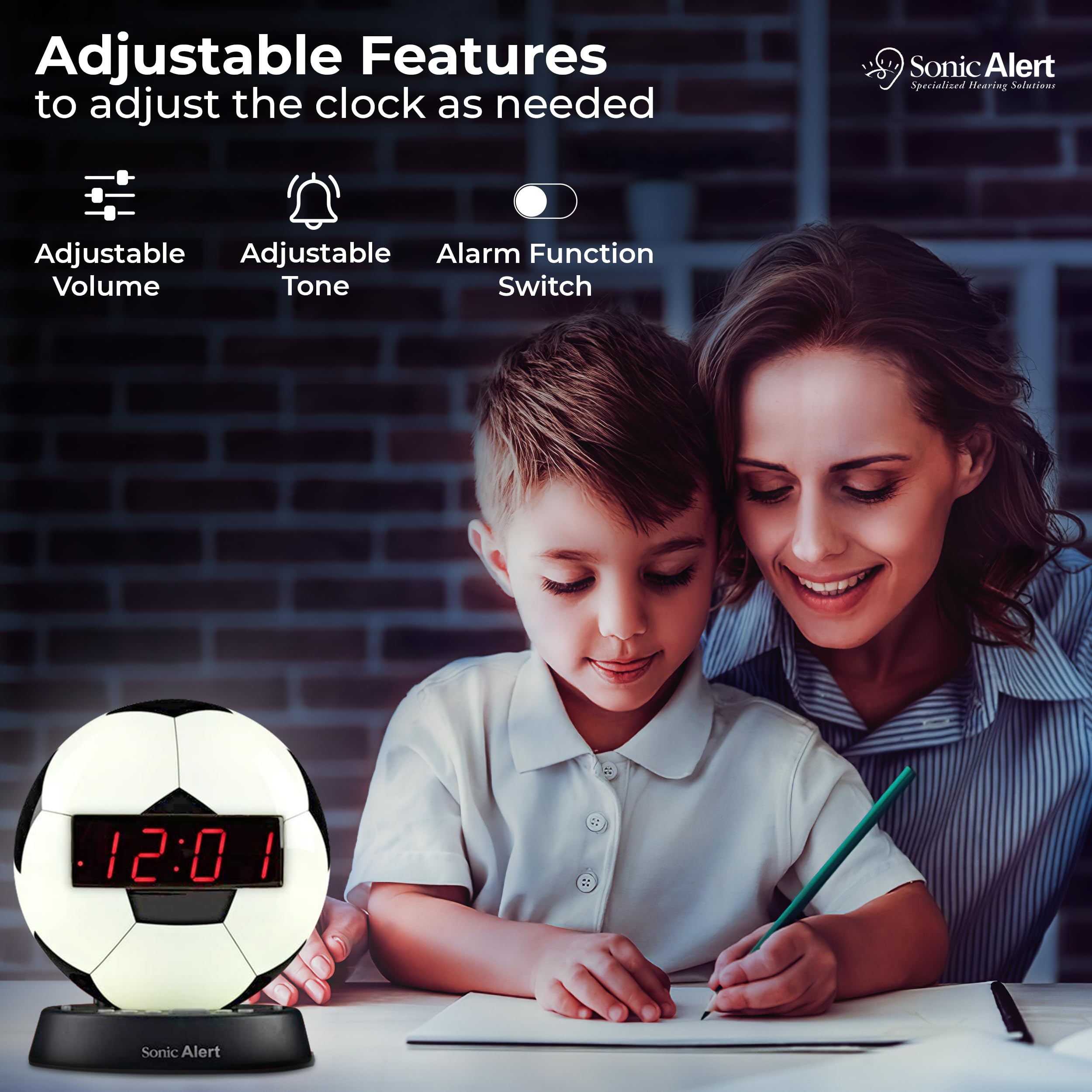 Sonic Alert Glow Night Light Soccer Ball Alarm Clock - Loud & Compact Digital Alarm Clock for Bedroom with Battery Backup & Dimmer - Easy to Set Alarm Clock for Kids & Adults - Perfect for Nightstands, Dorms, Travel & Gift Giving