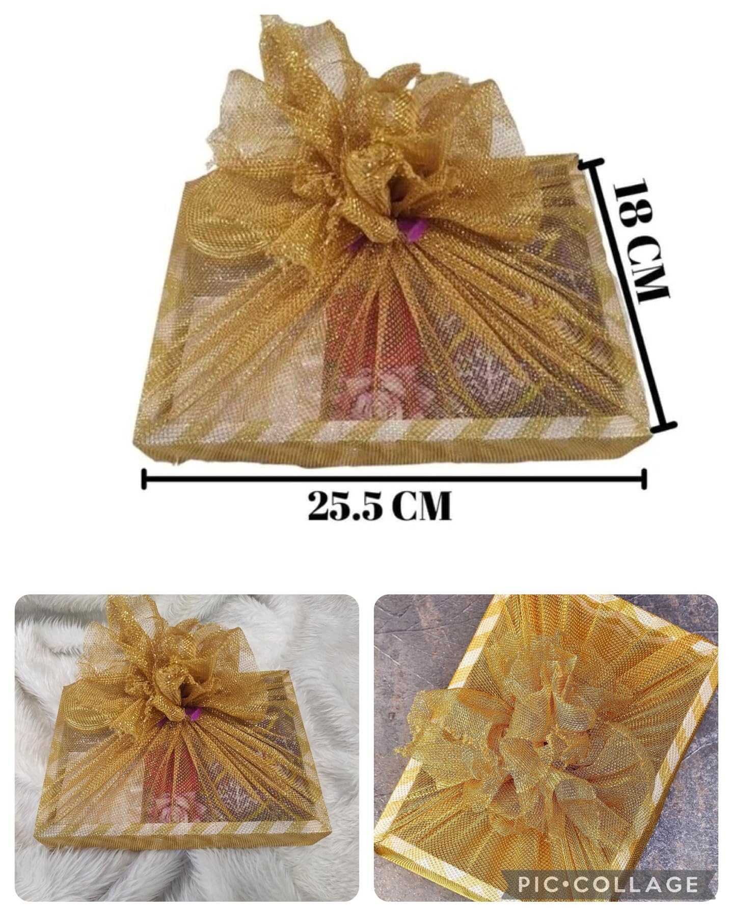 Elegant Gold Folding Gift Box with Net - Reusable Cardboard Hamper for Birthday Party Favors, Presents & Gifting (Pack of 1) | Perfect for Wedding Favors, Baby Showers & Holiday Gift Packaging