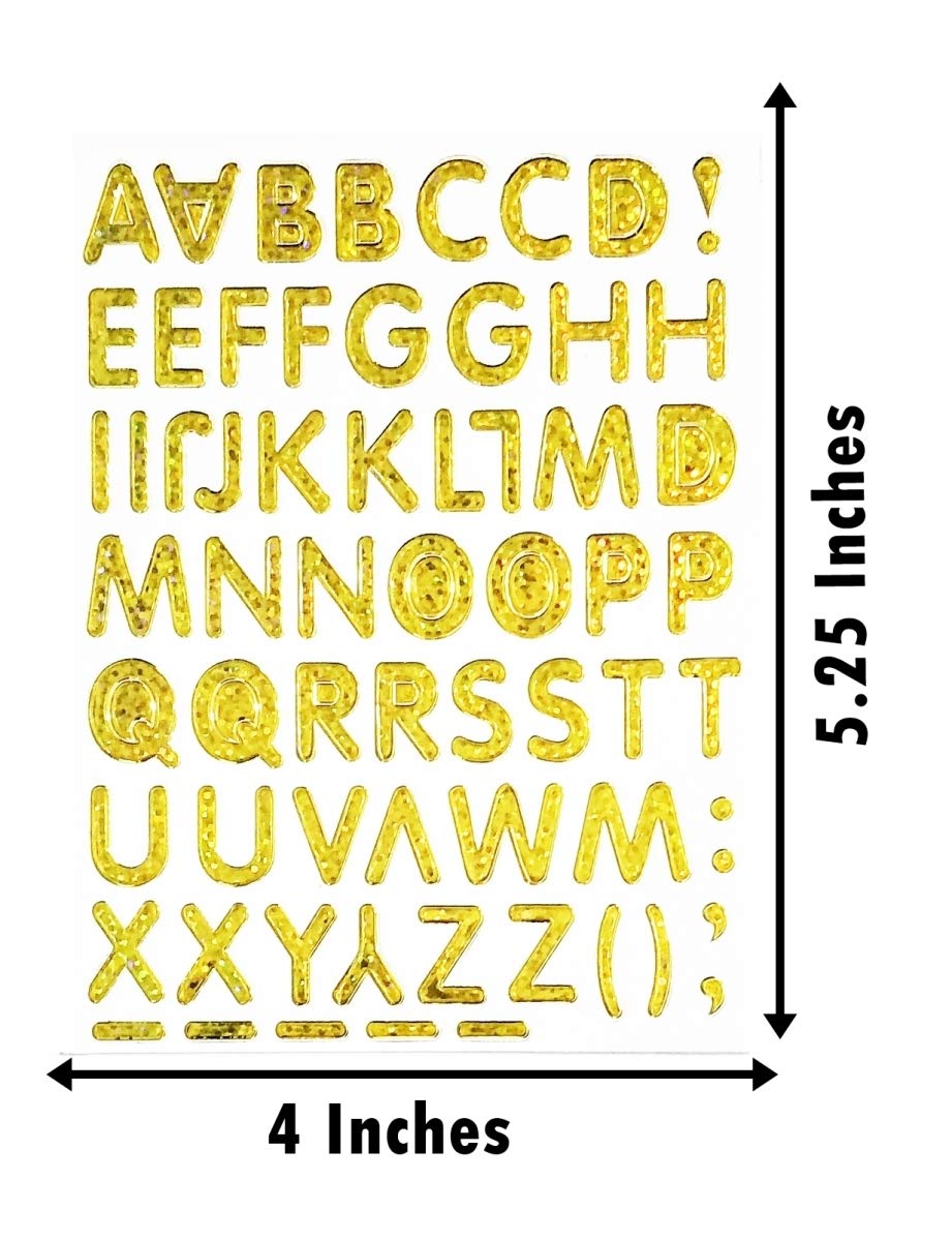 NipitShop 10 Sheets Gold Letter A to Z DIY Bubble Stickers - Fun Cartoon Kids Wall Decals for Room Decor, Birthday Cards & Scrapbooking - Vinyl Stickers for Children's Crafts, Diaries & Albums (A-Z Alphabet Set 005)