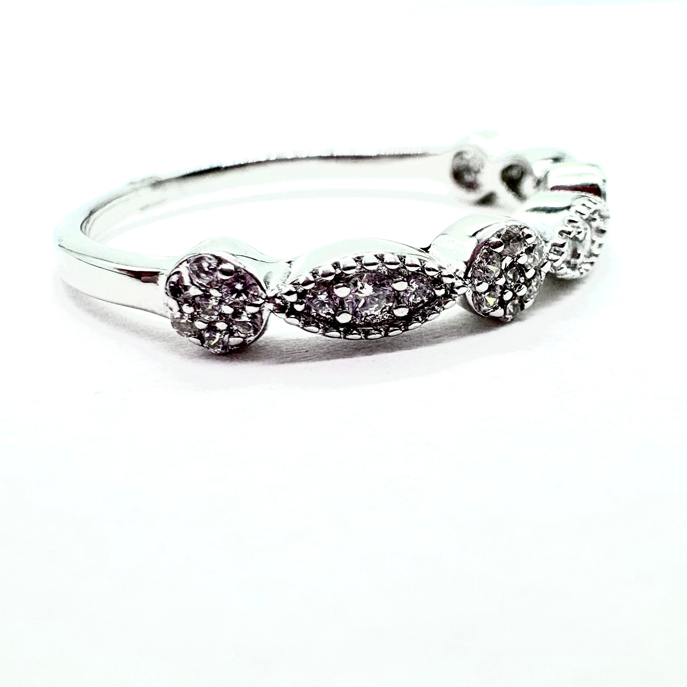 Sterling Silver CZ Round Milgrain Scalloped Band Ring for Women - Elegant Wedding, Engagement, Anniversary Jewelry Gift