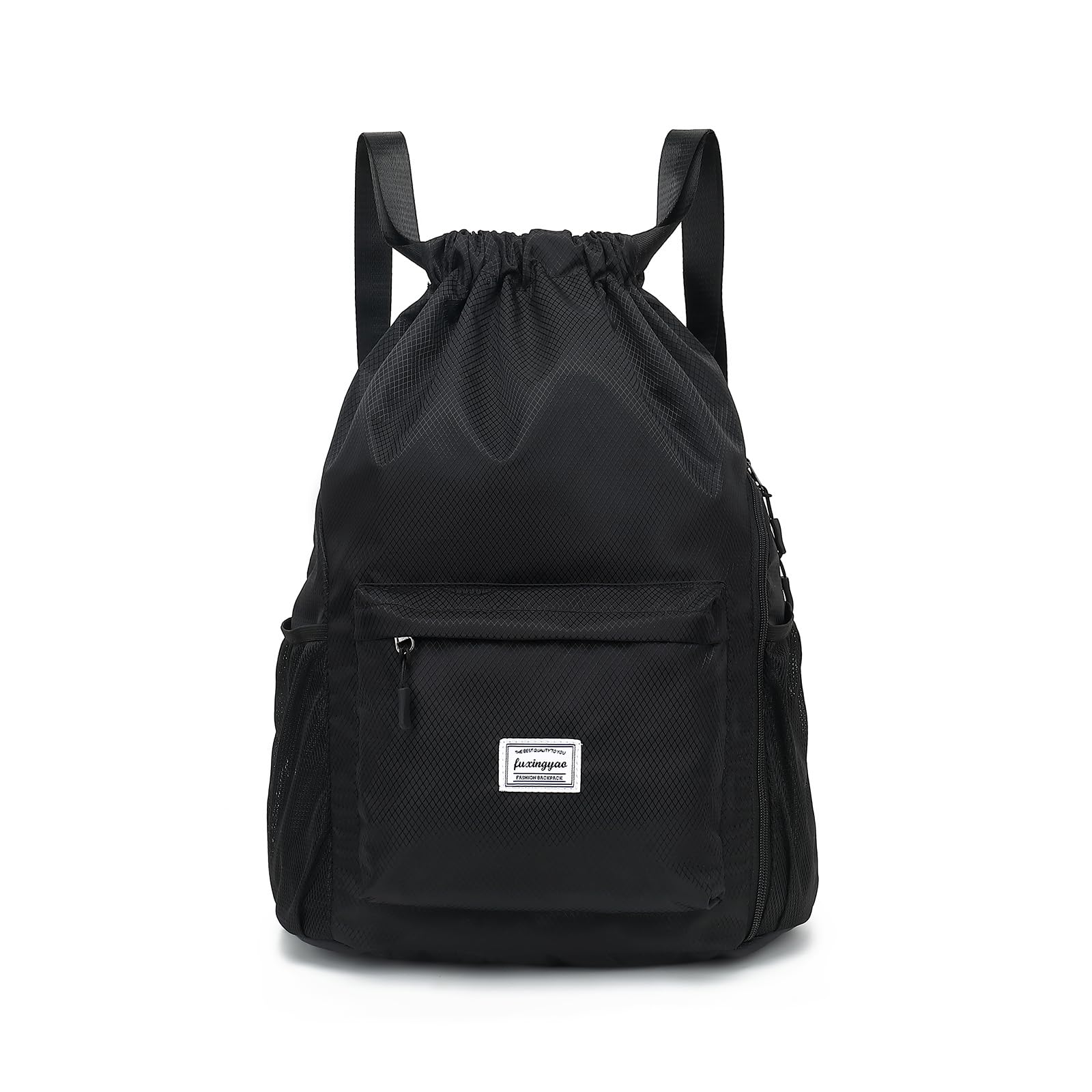 Fitness Drawstring Backpack with Shoe Compartment for Gym & Travel - Black