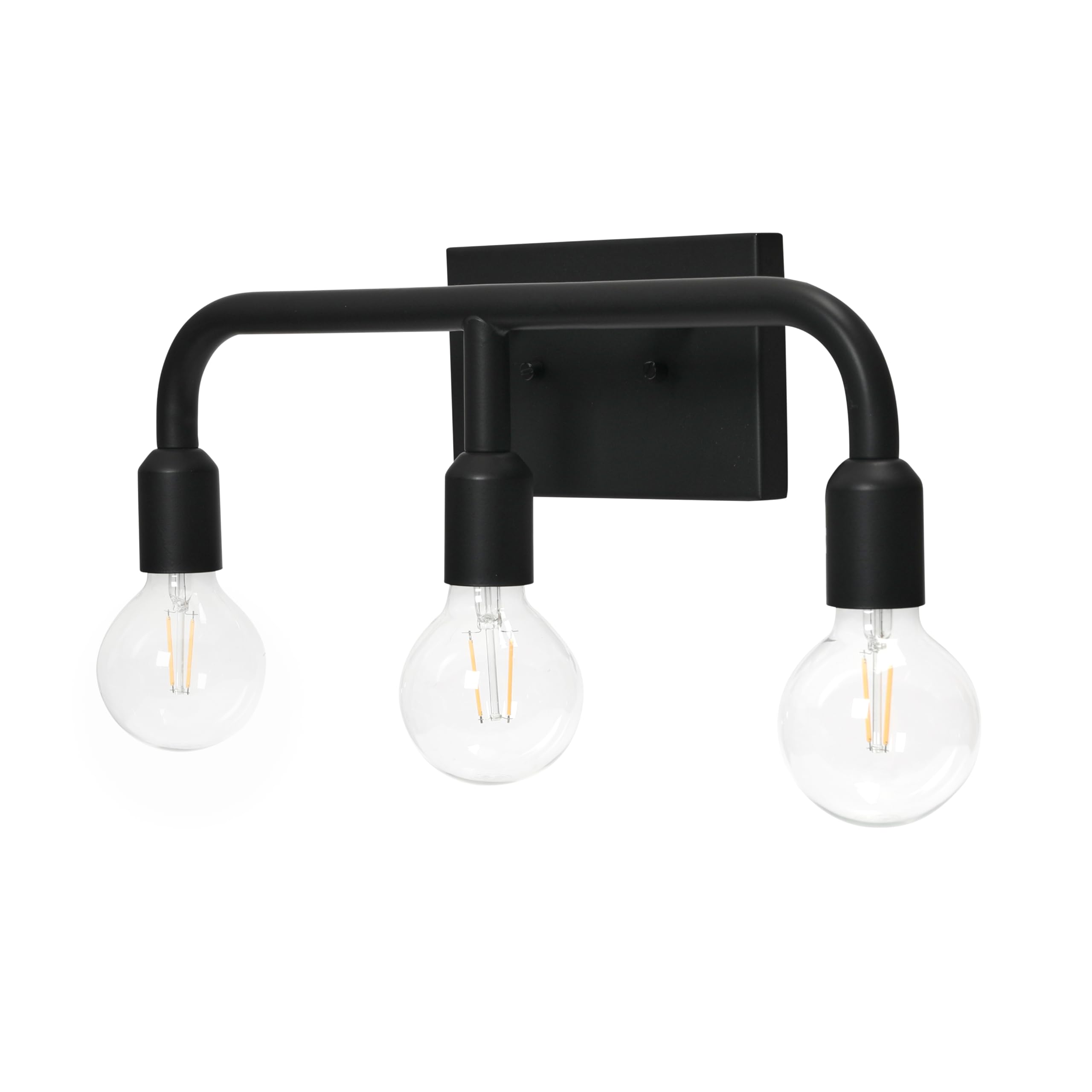 Benson Matte Black Exposed Bulb 3-Light Vanity Light - Perfect for Bathroom Makeup Mirror & Dressing Room Lighting