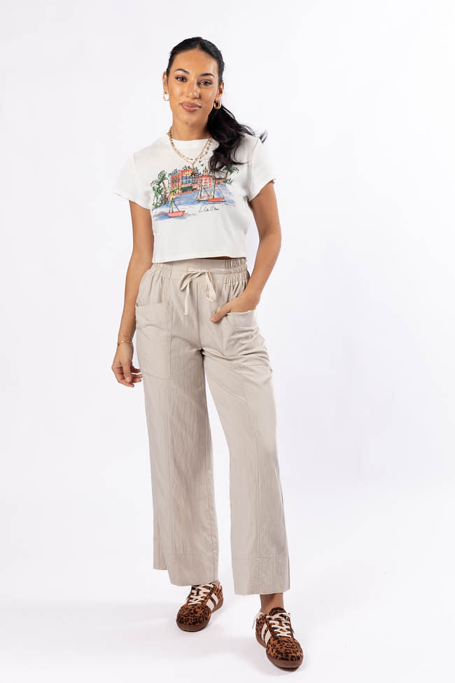 Switch It Up Beige Front Pocket Pull On Pants for Women - Comfortable Stretchy Casual Lounge Pants - Perfect for Yoga, Travel & Home Wear (Final Sale)