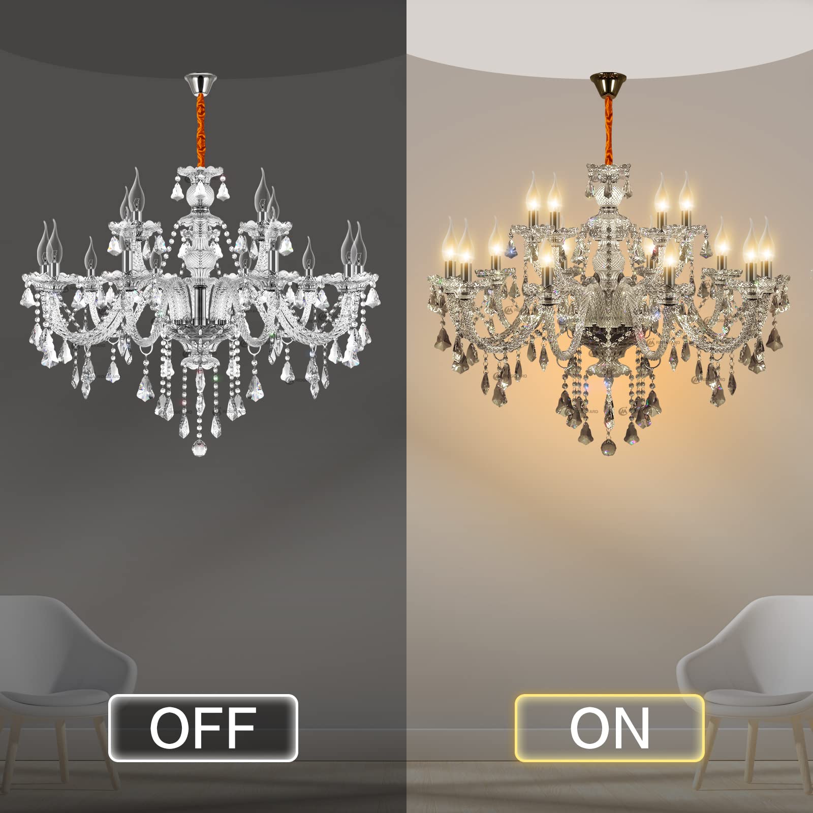 Ridgeyard 15-Light Crystal Chandelier - Modern Clear Crystal Pendant Ceiling Light Fixture for Dining Room, Living Room, Bedroom, Hallway & Entryway | Elegant Lighting for Weddings, Restaurants & Luxury Homes