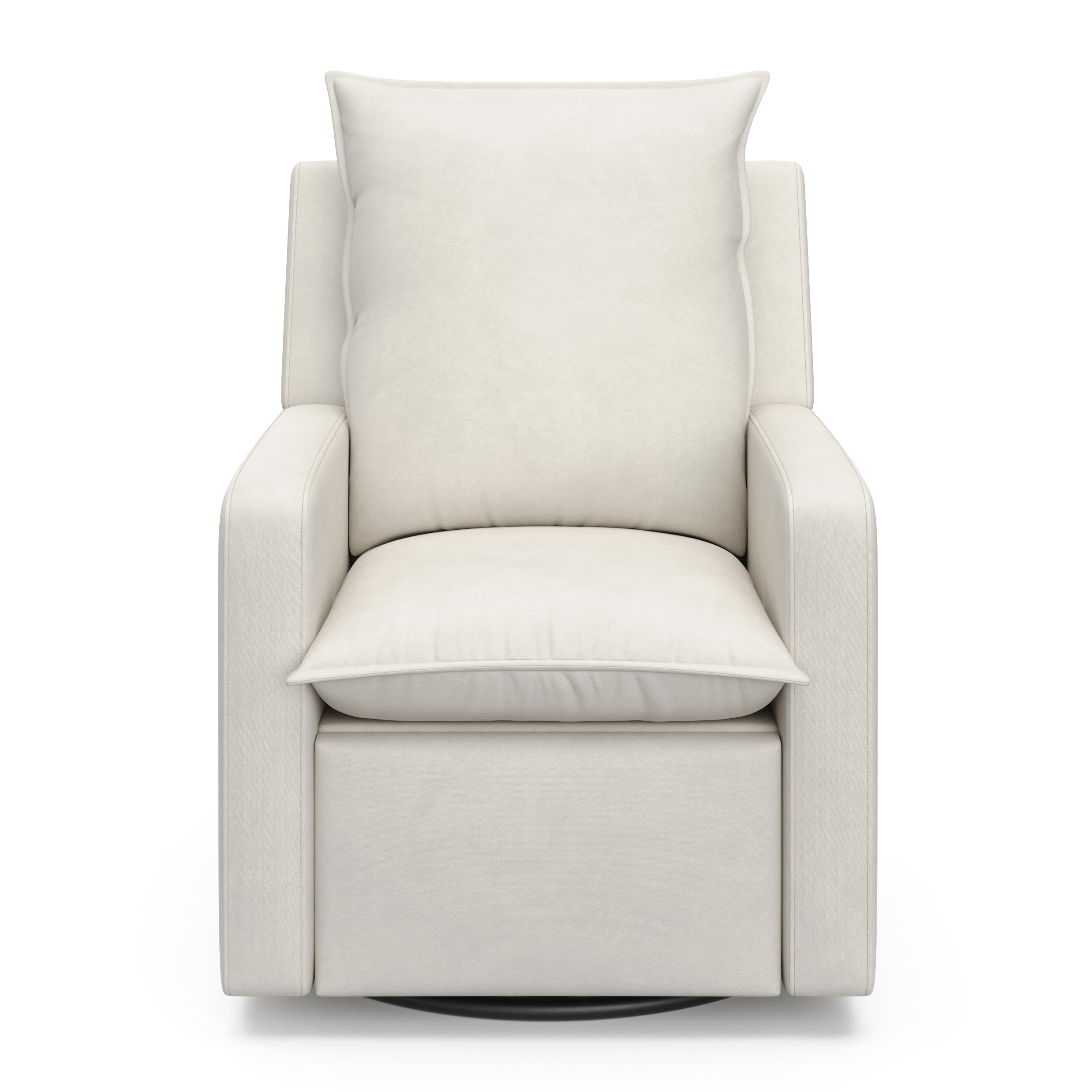 Storkcraft Timeless Reclining Glider Chair with USB Port - 360° Swivel Base, Extendable Footrest & Supportive Cushions, Ivory Fabric Upholstery for Nursery, Living Room & Relaxation
