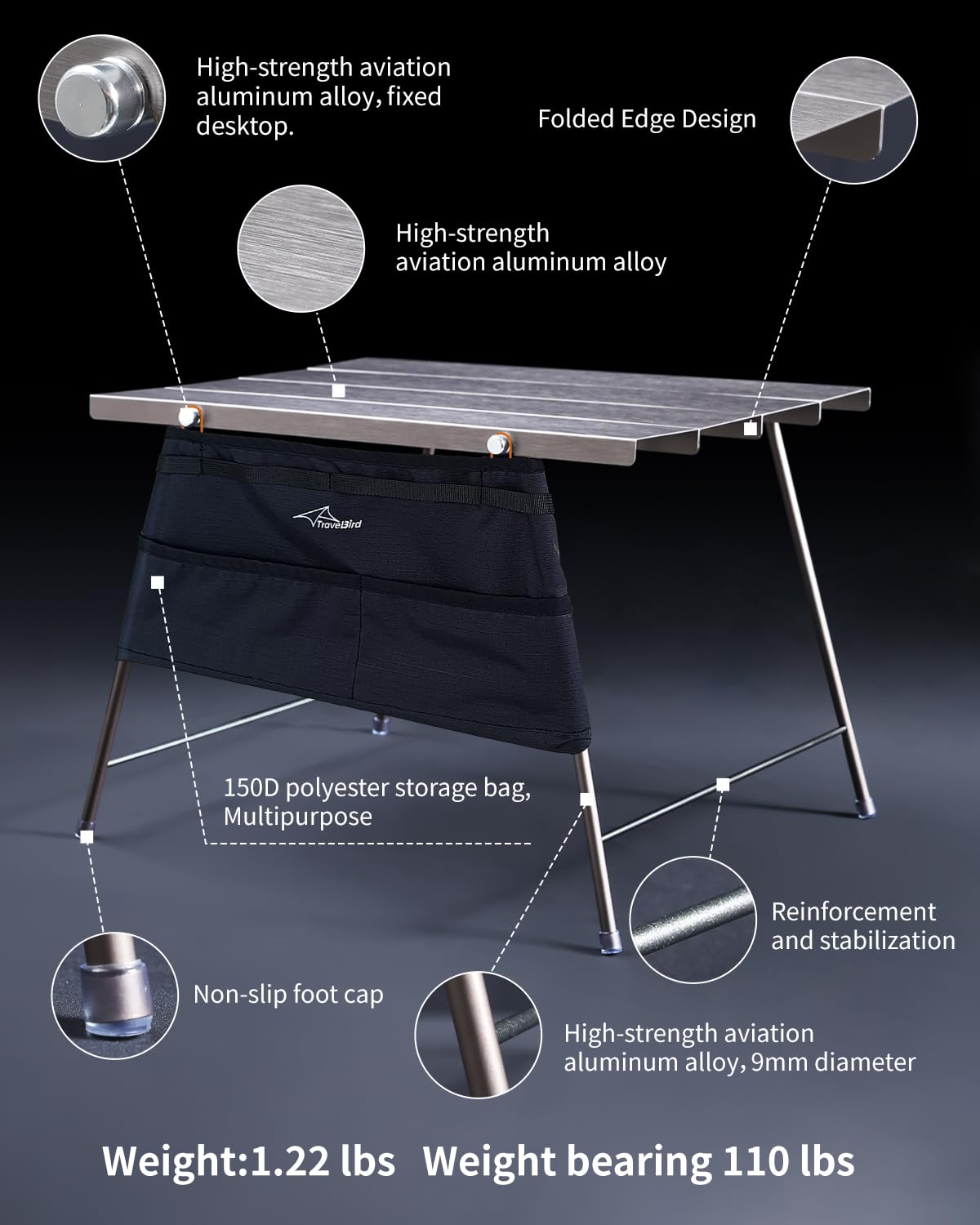 Ultralight Aluminum Folding Camping Table - Portable Compact Outdoor Side Table with Carry Bag for Camping, Picnic, Beach, Travel & Backpacking | Perfect for Outdoor Cooking, Tailgating & RV Adventures