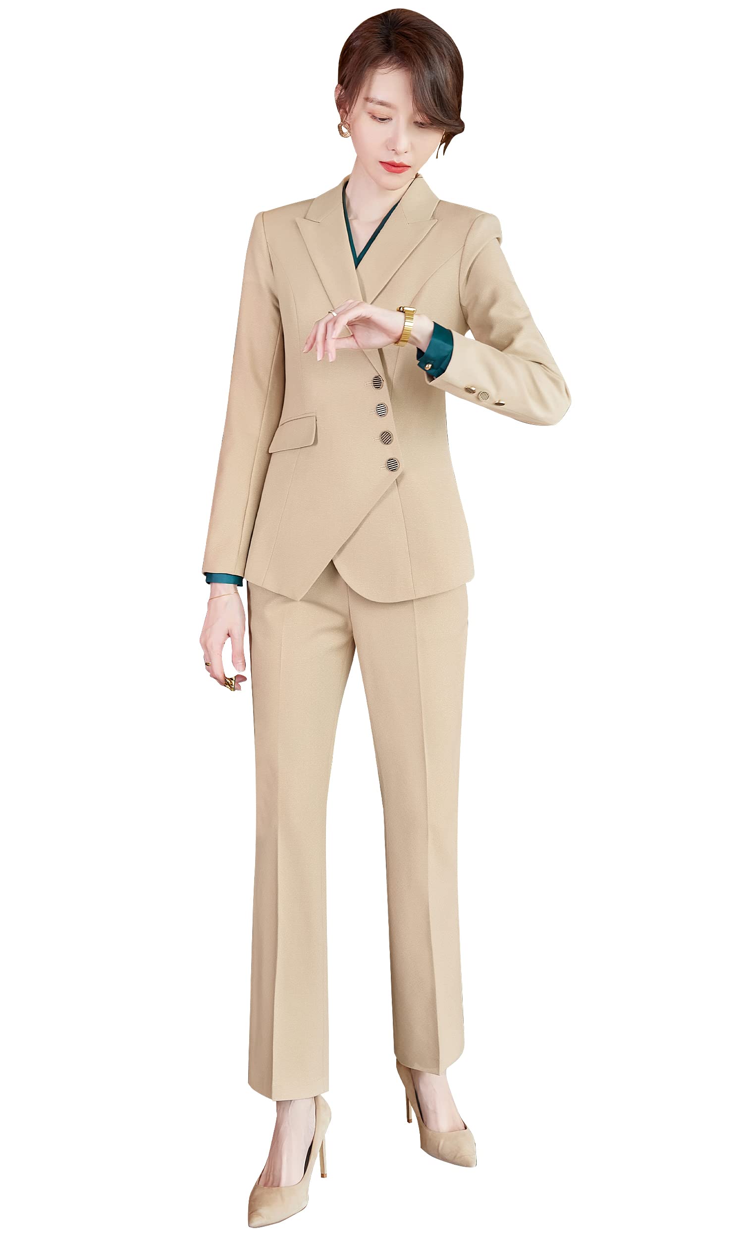 Professional Women's Two-Piece Blazer Suit Set - Solid Color Work Pants & Dressy Blazer for Business & Casual Office Wear | SUSIELADY Work Attire for Women