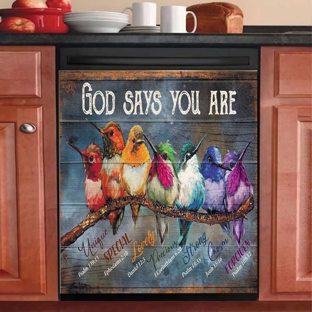 Religious Refrigerator Magnet Cover - 'God Says You Are Unique' Vinyl Decal for Dishwasher & Fridge, 23x26 Inch Kitchen Decor - Perfect for Christian Homes, Bible Study Spaces & Inspirational Kitchen Decorations