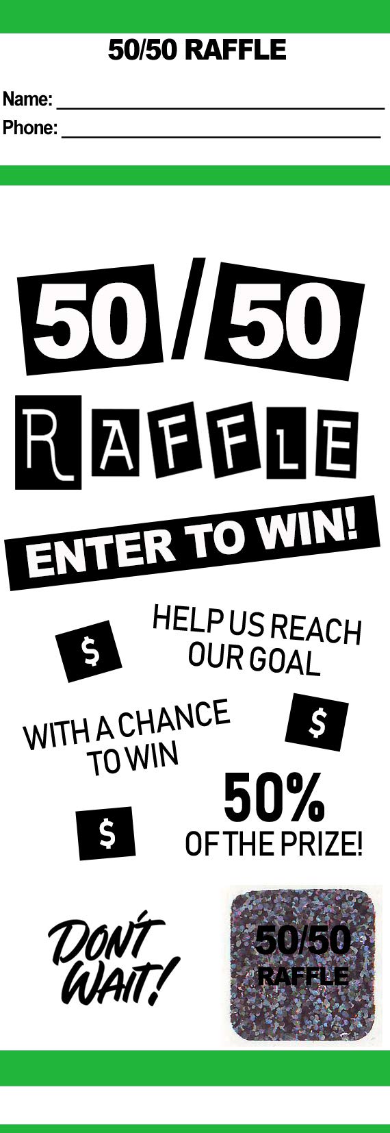 Premium 50/50 Raffle Tickets Box - Fast & Secure Fundraising Event Tickets by MyZone Printing (Green, 100 Pack) - Perfect for Charity Events, School Fundraisers & Community Drawings