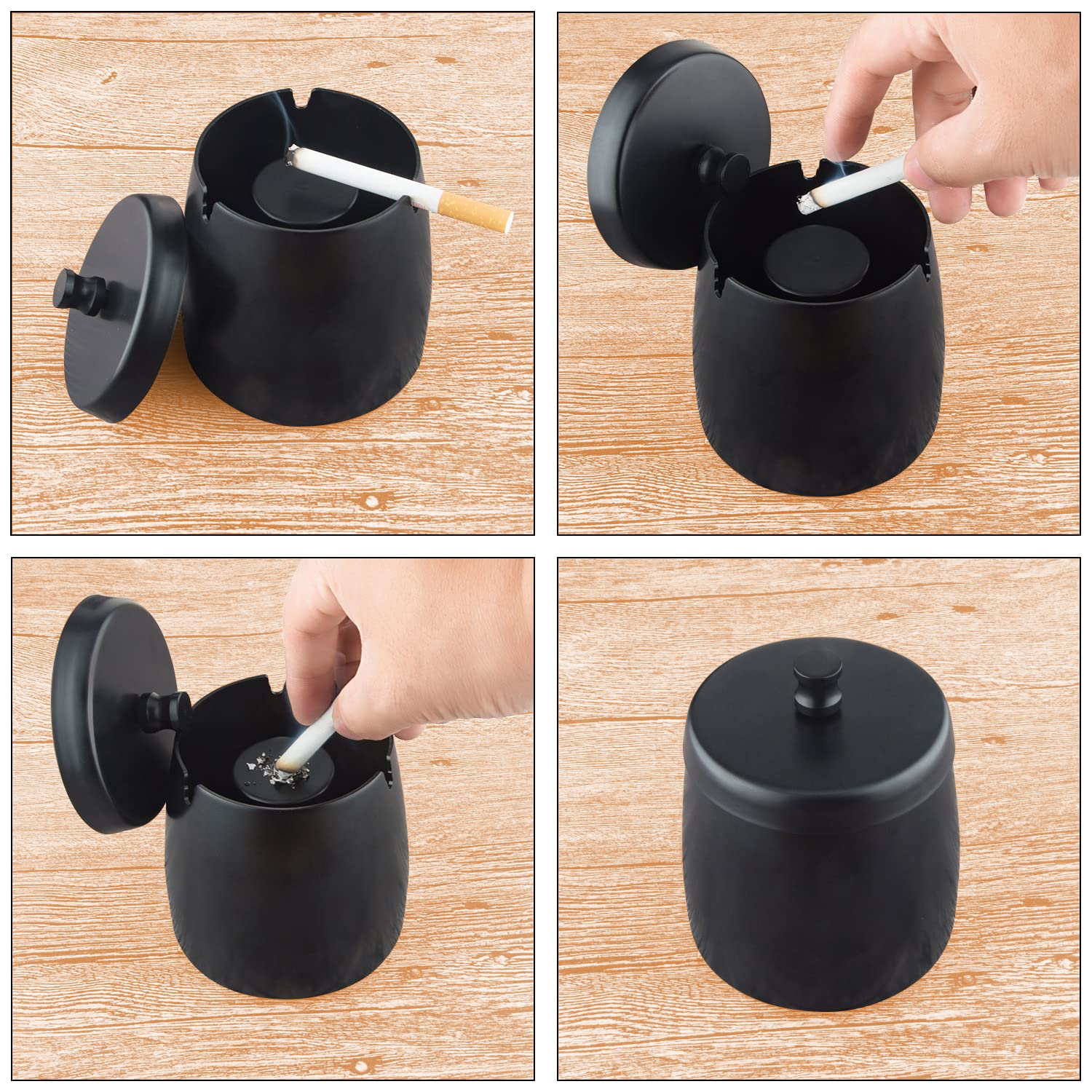 Premium Black Windproof Waterproof Smokeless Ashtray with Lid - Large Outdoor Ashtray for Cigarettes & Cigars - Perfect for Patio, Garden, Poolside, and Home Decor