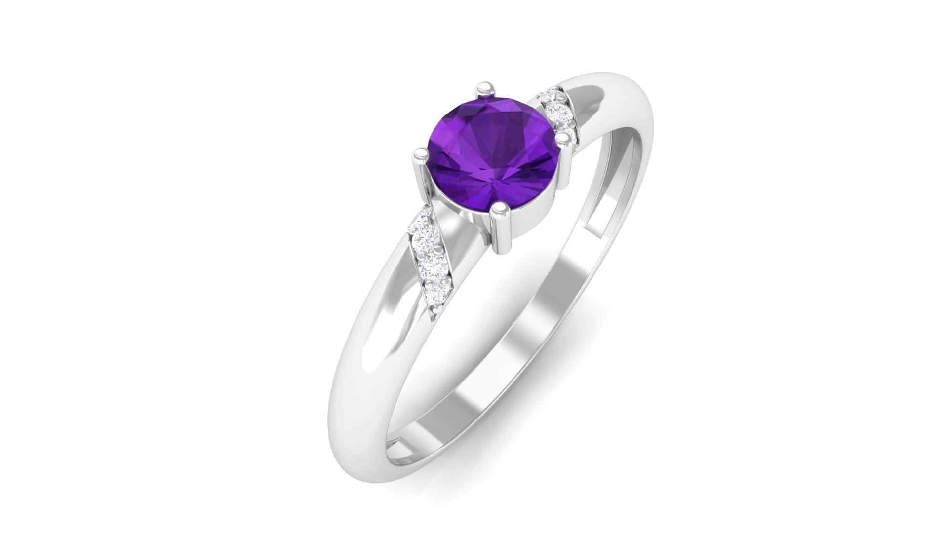 1/2 CT Natural Amethyst & Diamond Solitaire Promise Ring - 14K Solid Gold February Birthstone Ring for Women, 4.5mm Purple Gemstone Engagement Jewelry Gift for Valentine's Day, Anniversary & Special Occasions