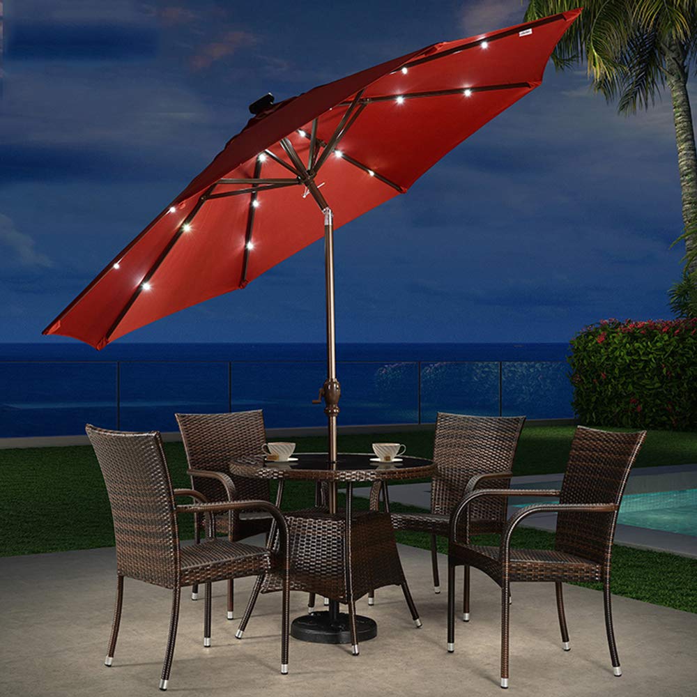Solar-Powered LED Patio Umbrella with Center Pole - 10ft Large Outdoor Sun Shade for Garden, Backyard, Poolside & Courtyard - Waterproof & Windproof UV Protection Canopy