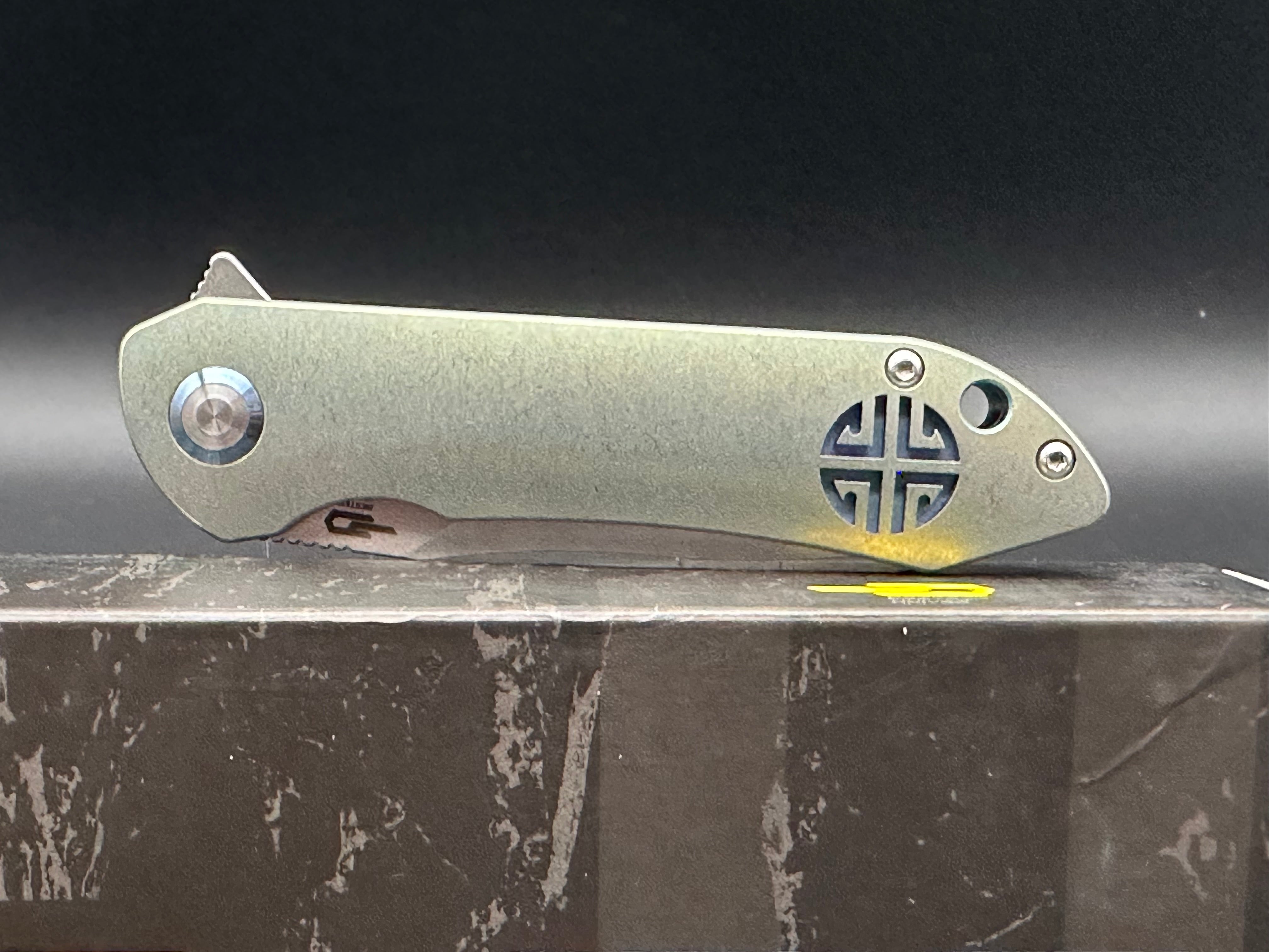 Bestech Emperor Folding Knife - CPM S35VN Steel Blade, Green Titanium Handles with Blue Accents - EDC, Outdoor Camping, Survival Gear