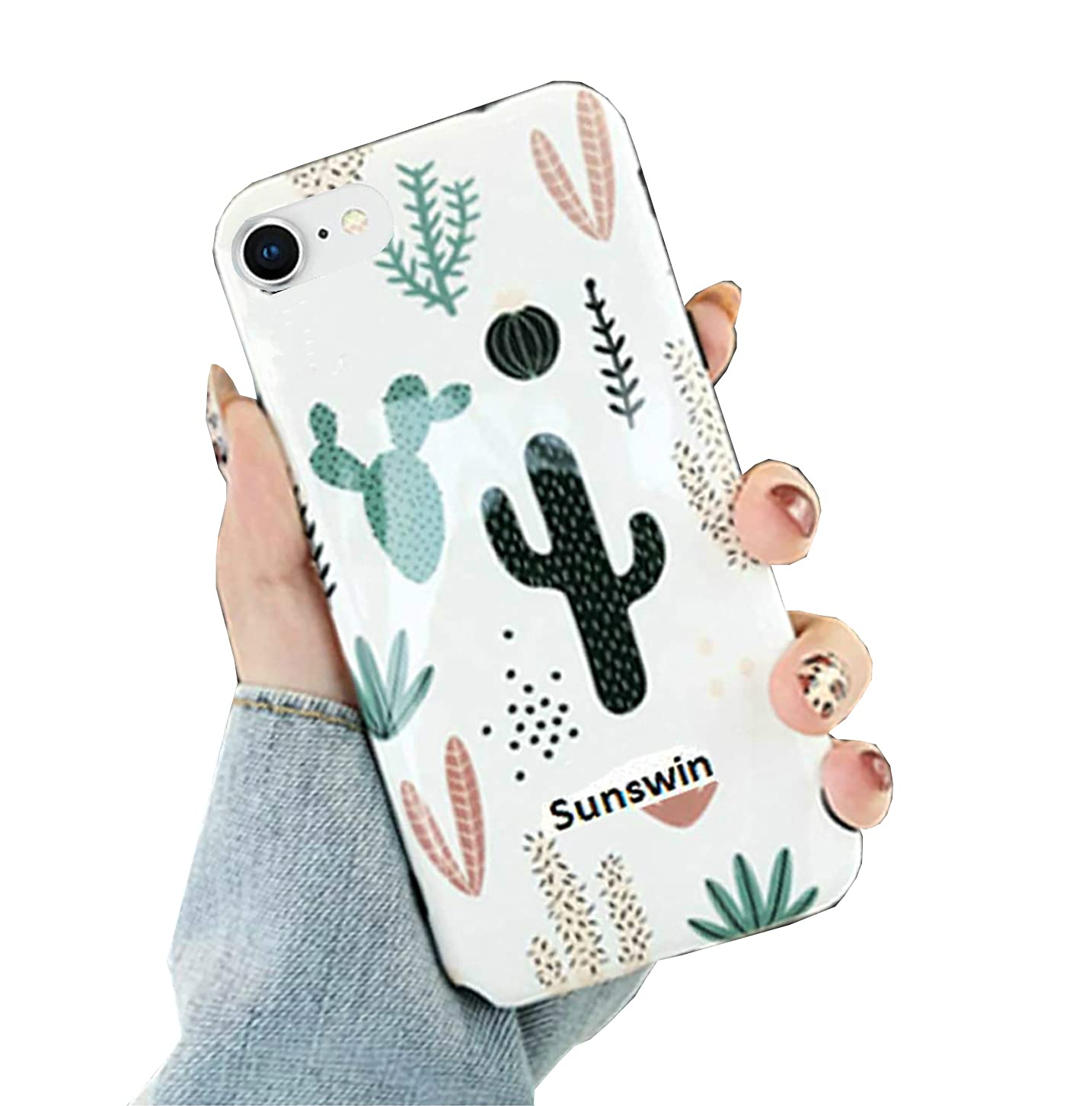 Sunswim Cactus Design Slim Fit Ultra Thin Protective Phone Case for iPhone 7/8 - Flexible TPU Gel Cover for Women & Girls - Perfect for Outdoor Activities, Travel and Daily Use