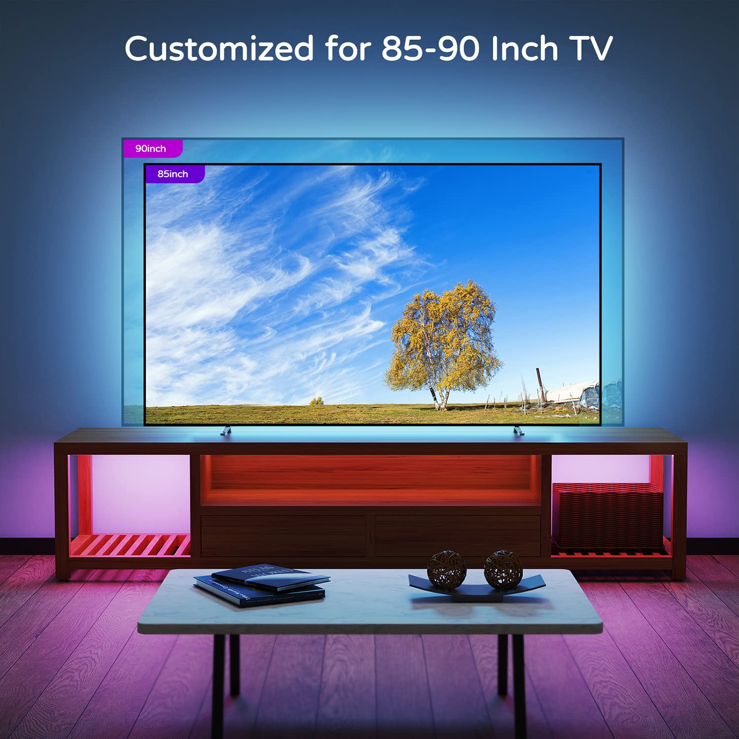 HAMLITE 21Ft LED Backlight Strip for 82-95 Inch TVs - USB Powered Ambient Lighting for Home Theater, Gaming Room Decor, Easy-Bending Design - Perfect for Movie Nights & Gaming Setup