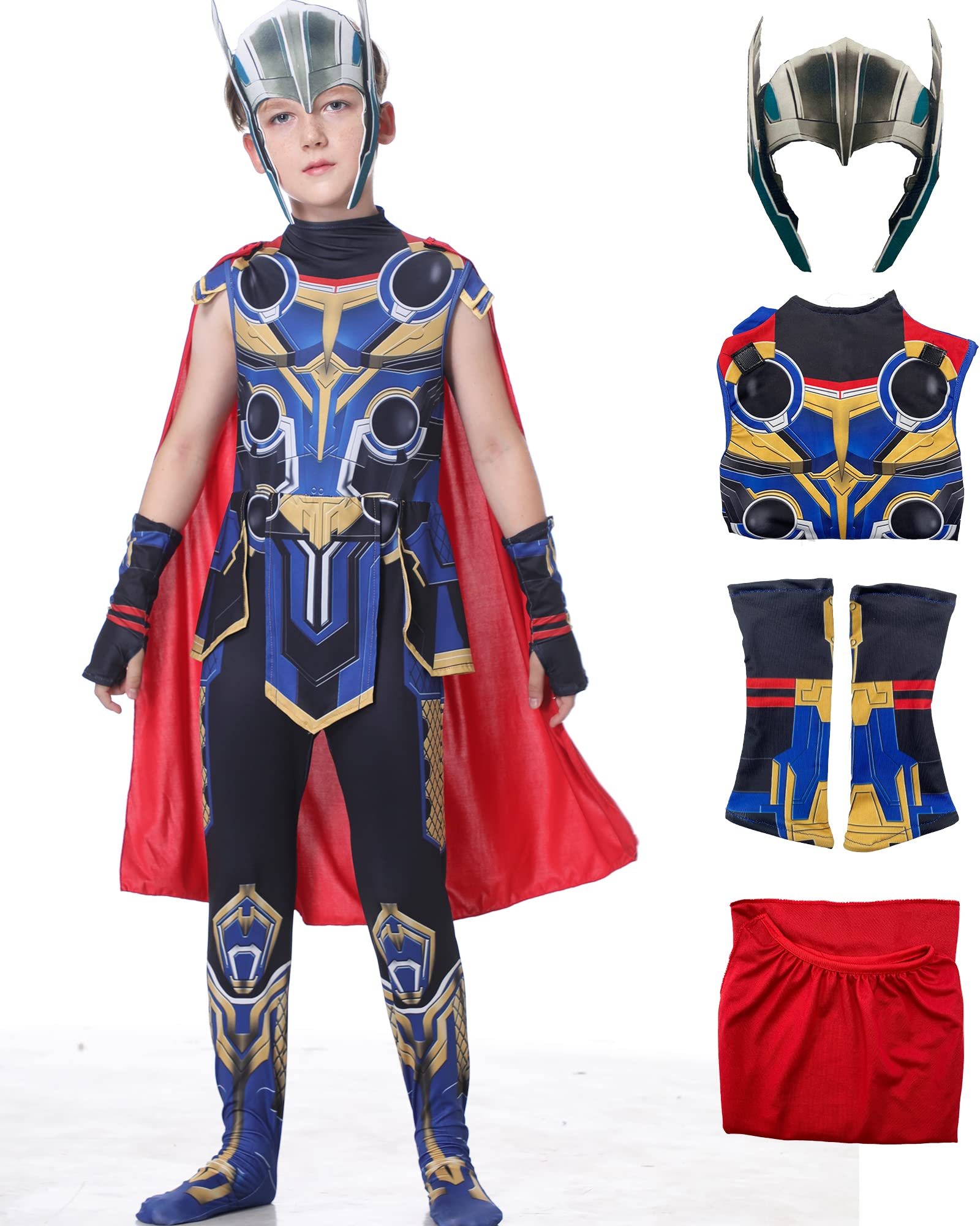 Superhero Cosplay Costume for Kids - Full Jumpsuit with Mask & Cape - Perfect for Halloween, Comic Con, Dress Up & Role Play
