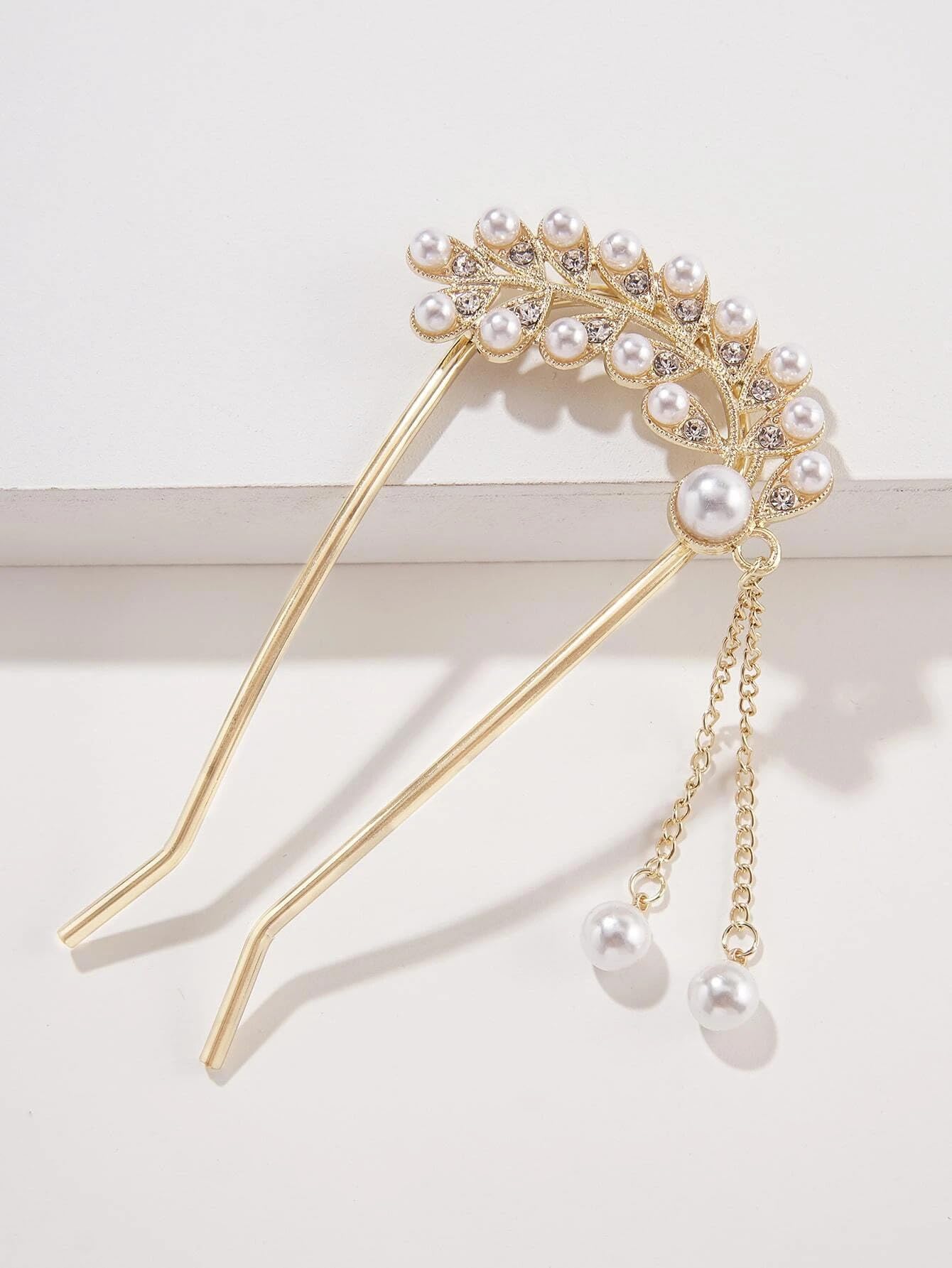 VSAKSH Pearl & Tassel Hair Pin - Elegant Non-Slip Hair Bun Holder for Women & Girls | Perfect for Weddings, Parties and Special Occasions