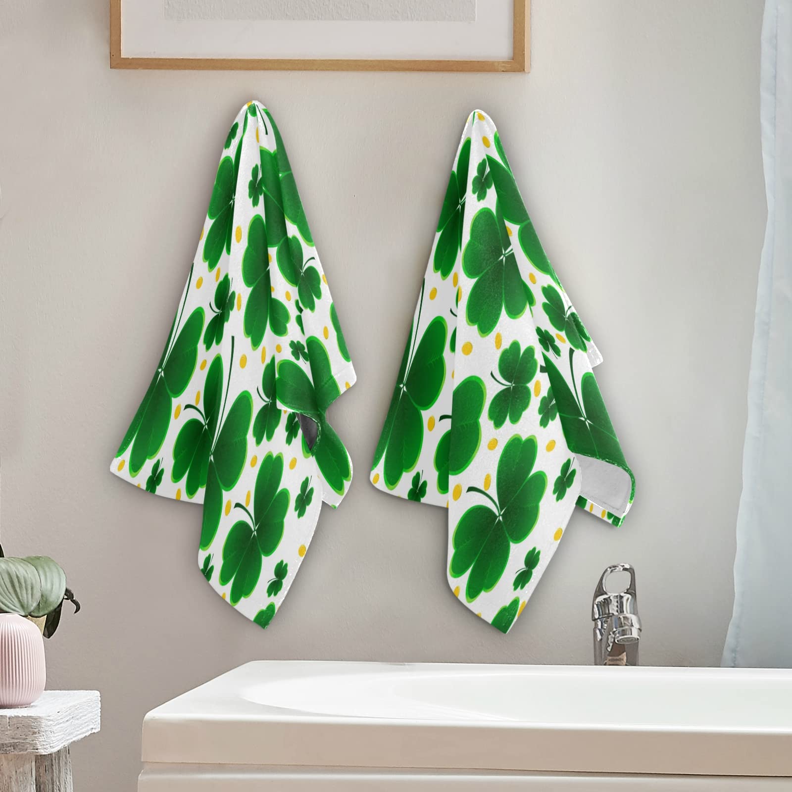 St. Patrick's Day Clover Shamrock Face Towel Set of 2 | 30x15 Inch Hand & Dish Towels for Kitchen, Bath, Beach Decor | Perfect for Irish-Themed Parties & Home Styling