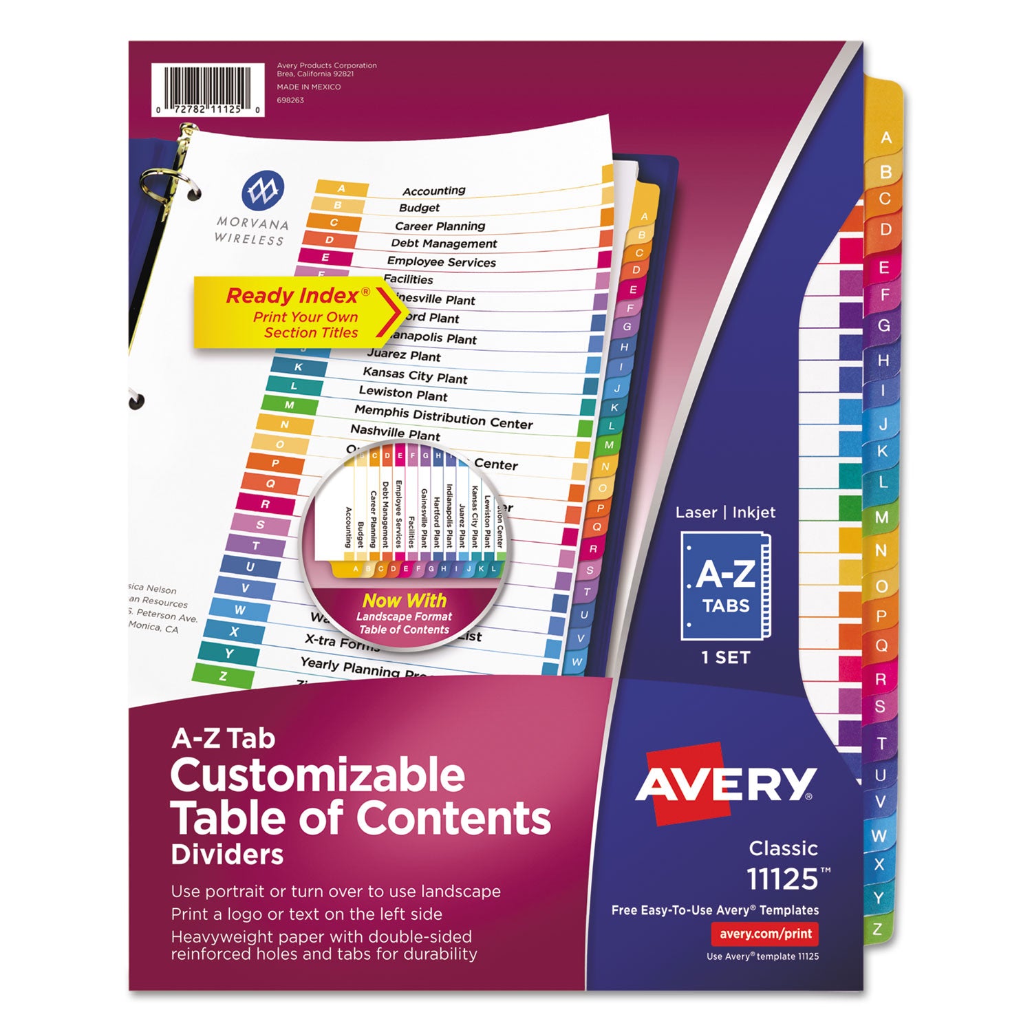 Avery® Customizable A-Z Index Tab Dividers, 26 Multicolor Tabs, 8.5