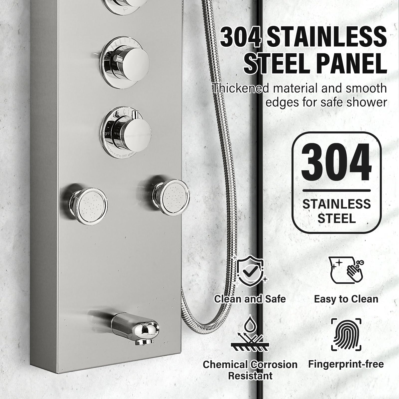 NeierThodore LED Rainfall Shower Panel - Multi-Function Shower Tower System with Massage Jets, Handheld Sprayer & Temperature Display in Brushed Nickel - Perfect for Spa-Like Bathroom Upgrades and Luxury Home Renovations