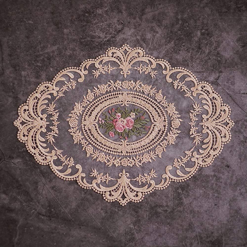 Vintage French Lace Doilies - Embroidered Round Table Mats for Tea Cups & Coffee Mugs - Elegant Home Decor for Dining Tables, Weddings & Photo Props (Coffee Color) | Perfect for Afternoon Tea Parties, Bridal Showers & Vintage-Themed Events