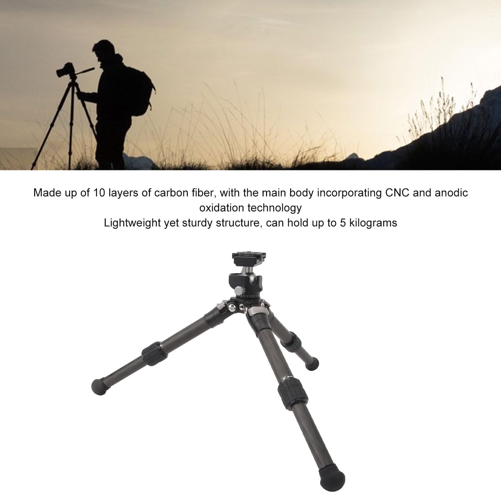 Tbest Carbon Fiber Mini Camera Tripod Stand - Portable Multi-Angle Adjustable DSLR Tripod Mount for Photography & Vlogging | Perfect for Travel, YouTube & Outdoor Shooting