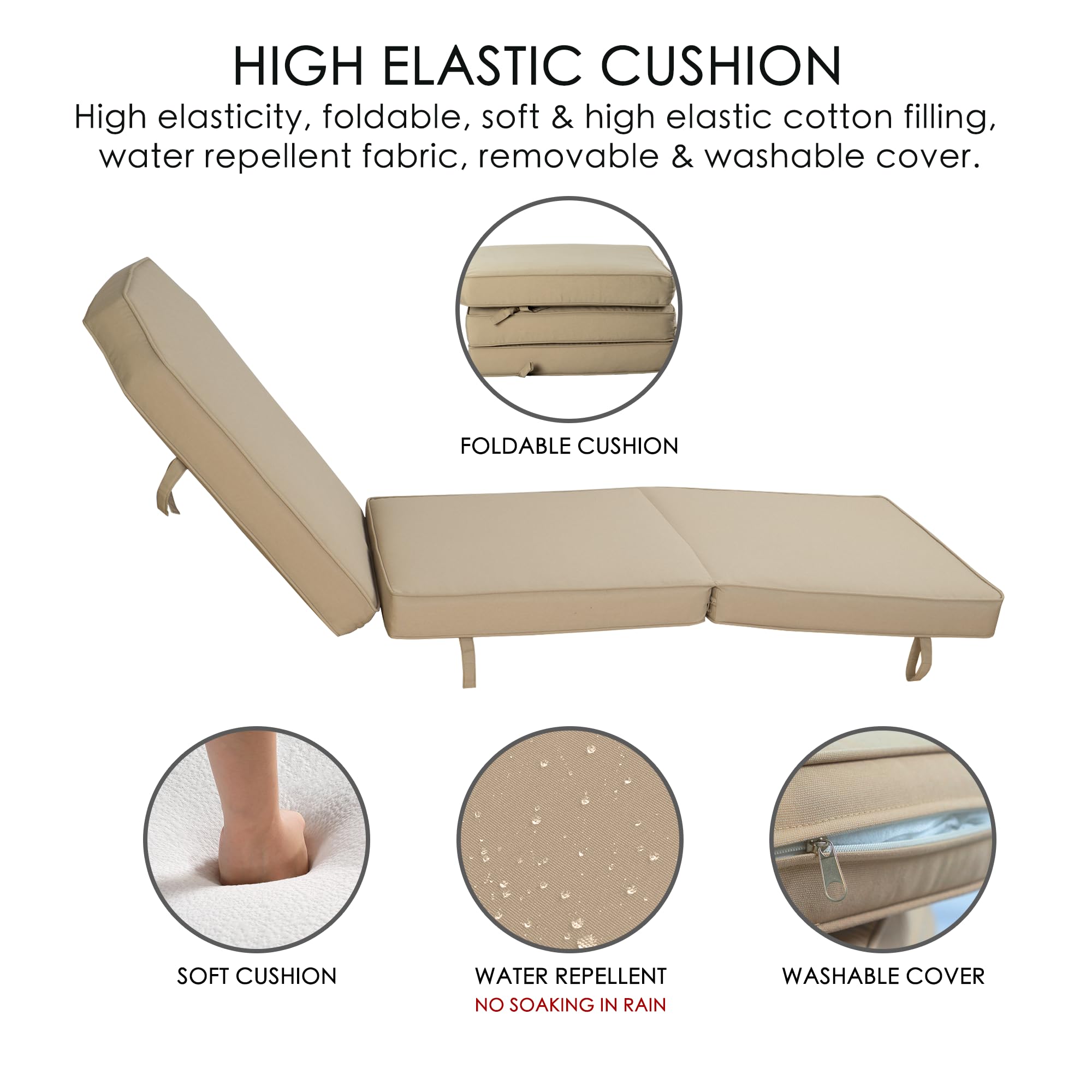 Kozyard Maya Chaise Lounge - Outdoor Patio Recliner Chair with Cushion, Comfortable Adjustable Sun Lounger for Poolside, Backyard, Beach & Garden Relaxation (Tan) - Weather-Resistant & Durable