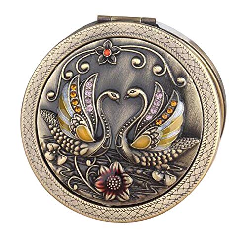 Vintage Round Compact Mirror - Portable Travel Makeup Mirror with Swan Design, Perfect for Handbag, Purse & On-the-Go Touch Ups (Style #01) | Ideal for Travel, Cosmetics & Everyday Beauty Essentials