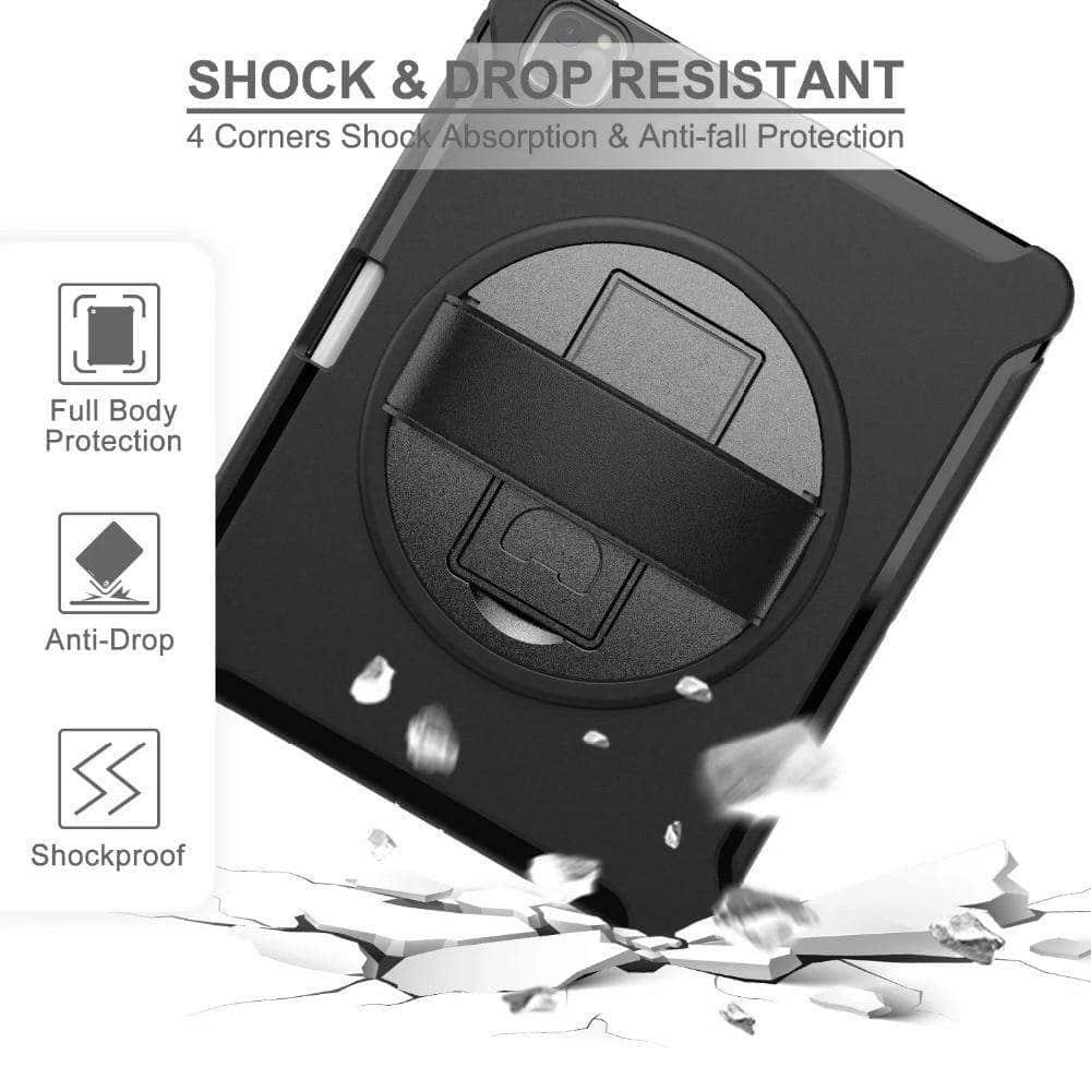 Shockproof Armor Case for iPad Pro 12.9 (2021) with Pencil Holder & Adjustable Hand Strap - Perfect for Artists, Students & Professionals On-The-Go