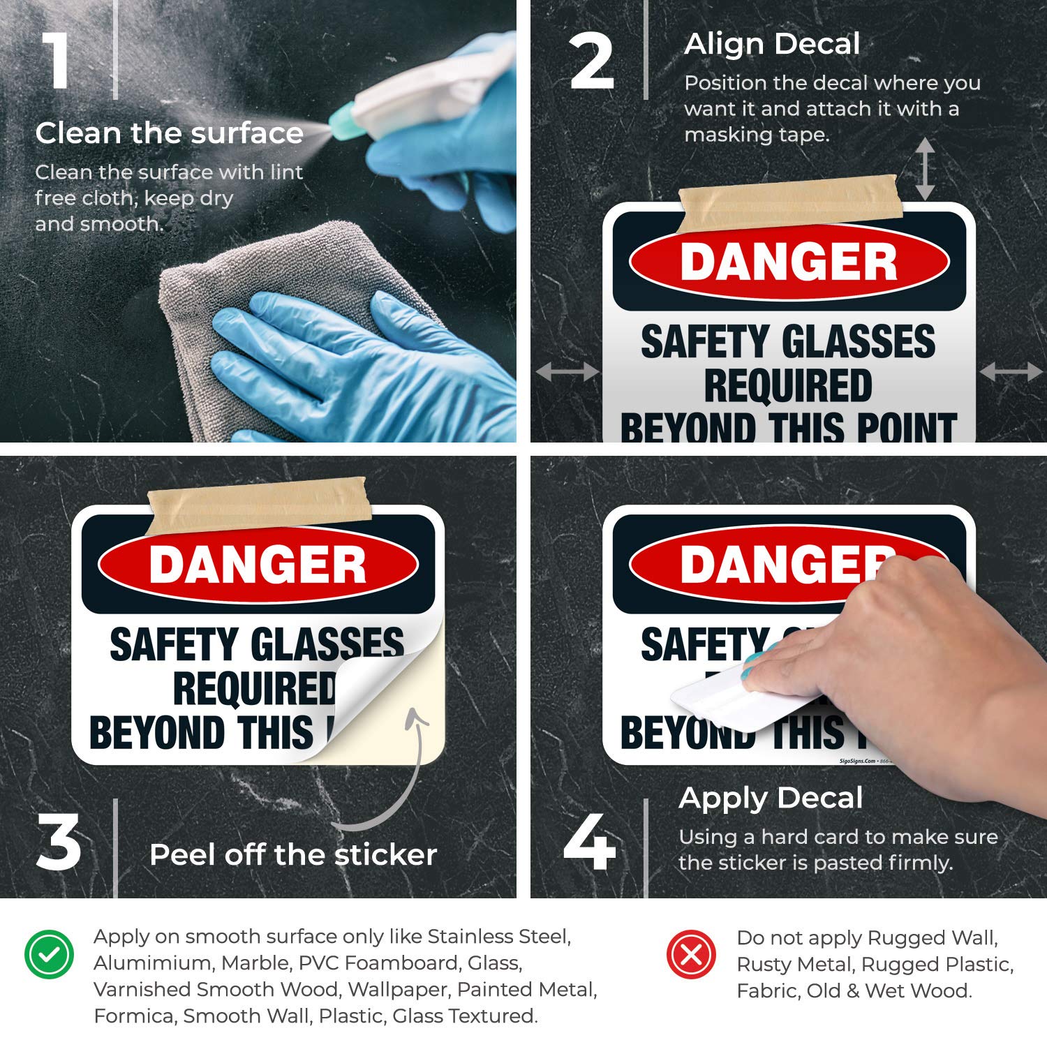 Danger Safety Glasses Required Beyond This Point Sign - OSHA Compliant 10x7 Inches, 4 Mil Vinyl Decal Sticker - Weather Resistant, UV Protected, Long Lasting - Made in USA - Perfect for Construction Sites, Warehouses & Industrial Areas