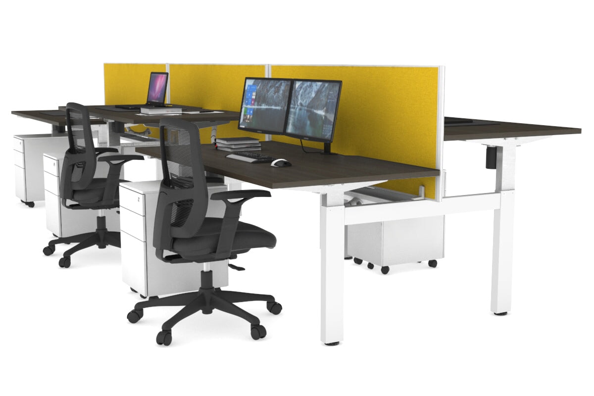 Adjustable 6-Person H Bench Workstation - White Frame [1200L x 800W with Cable Management] - Perfect for Office, Coworking Spaces & Collaborative Work Environments