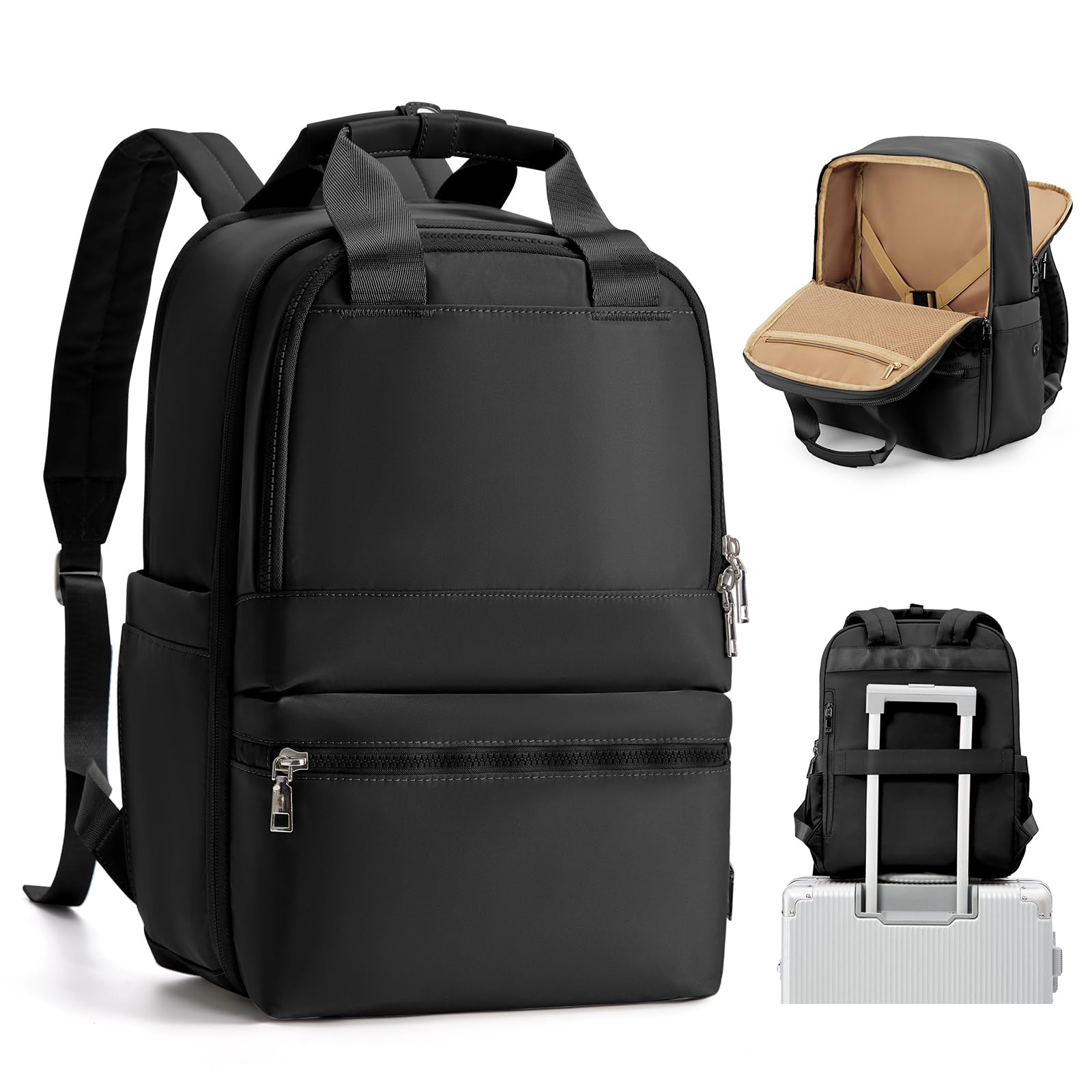Lightweight Black Travel Backpack for Women & Men - Compact Carry-On Backpack for Airplanes, Perfect as Personal Item Bag - Ideal for Nurses, Teachers, Business Travel & Daily Commute - Durable Airplane Travel Backpack with USB Charging Port (Great for Work, School & Weekend Getaways)