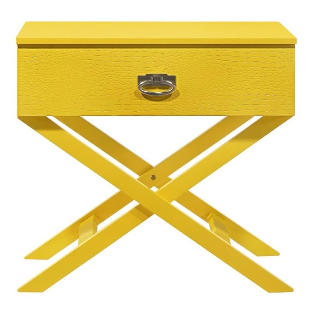 Glory Furniture Xavier Solid Wood 1-Drawer Nightstand in Yellow - Modern Bedside Table for Bedroom, Living Room & Nursery - Compact Storage Solution with Smooth Gliding Drawer