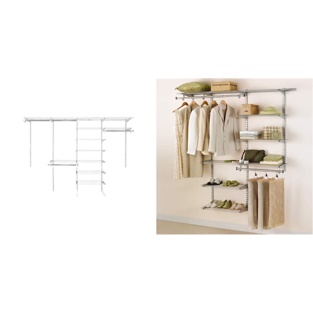 Rubbermaid FastTrack Closet Organizer Kit - White Expandable Wire Shelving System (6-10 Ft & 3-6 Ft Configurations) with Adjustable Shelves & Telescoping Rods - Perfect for Bedroom, Closet & Home Storage Organization