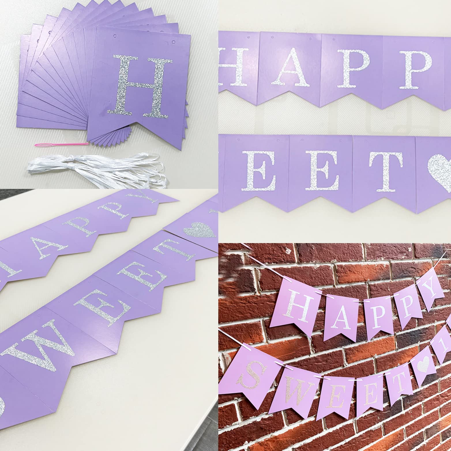 Sweet 16 Birthday Party Decorations - Purple & Silver Black Foil Hanging Swirls Banner for Girls | 16th Birthday Party Supplies | Perfect for Sweet Sixteen Decor, Wall Decorations & Photo Backdrops